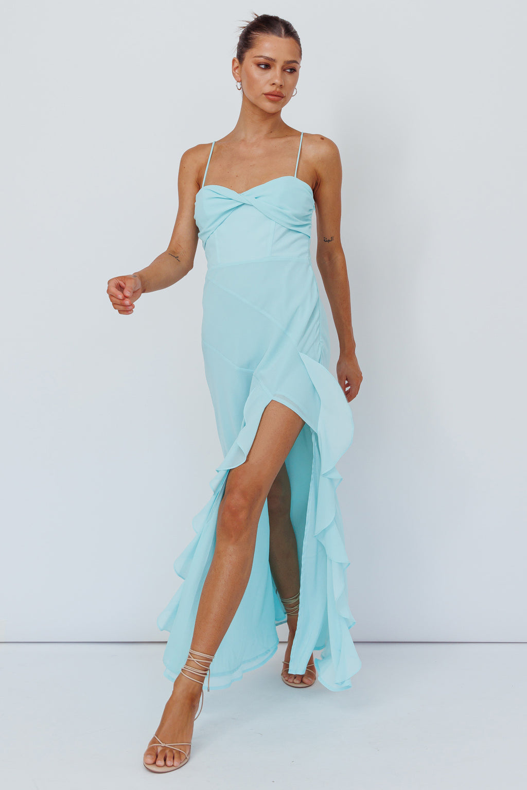 Jayna Ruffle Trim Split Dress Mint by Selfie Leslie Australia