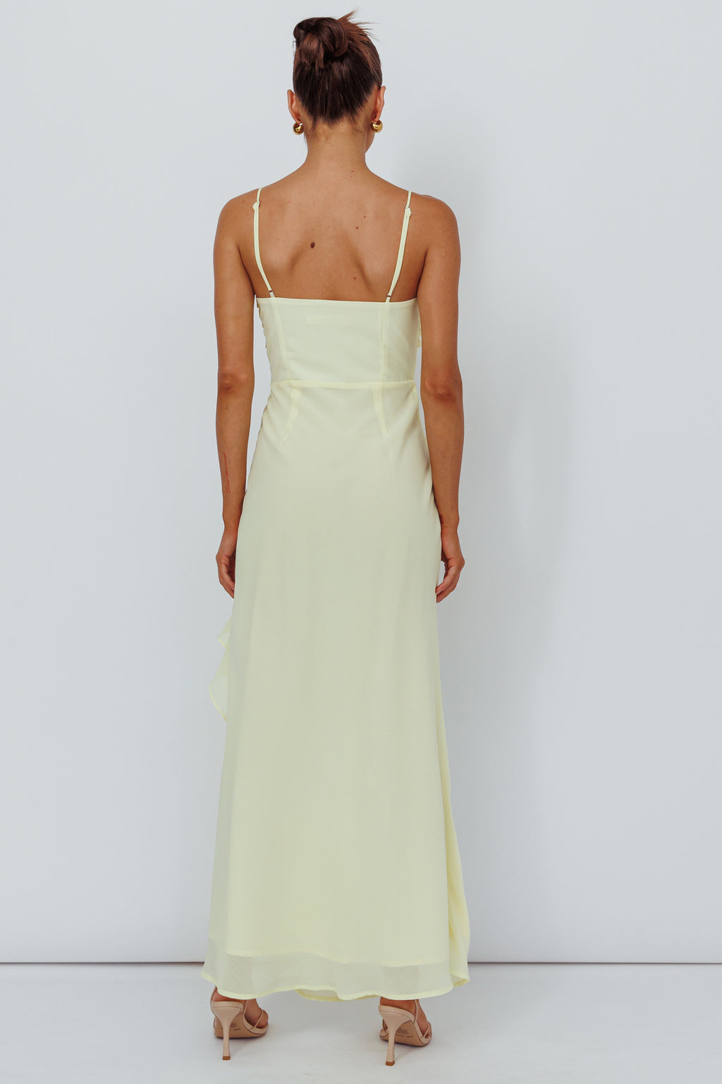 Jayna Ruffle Trim Split Dress Yellow by Selfie Leslie Australia