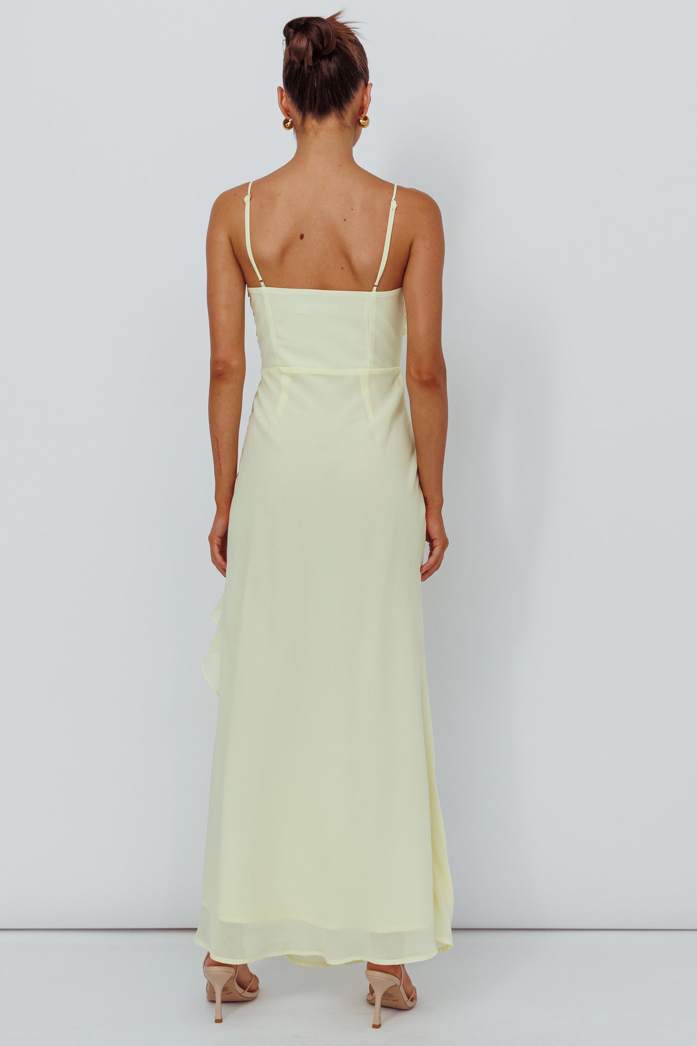 Jayna Ruffle Trim Split Dress Yellow by Selfie Leslie Australia