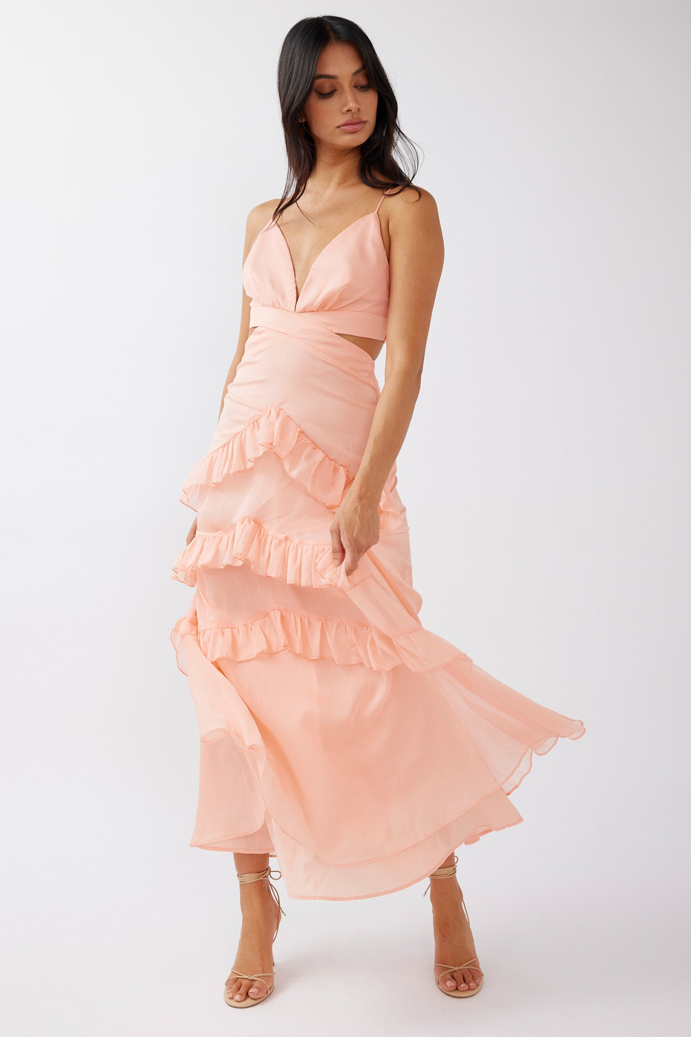 Joss Ruffle Trim Cut-Out Dress Rose by Selfie Leslie Australia