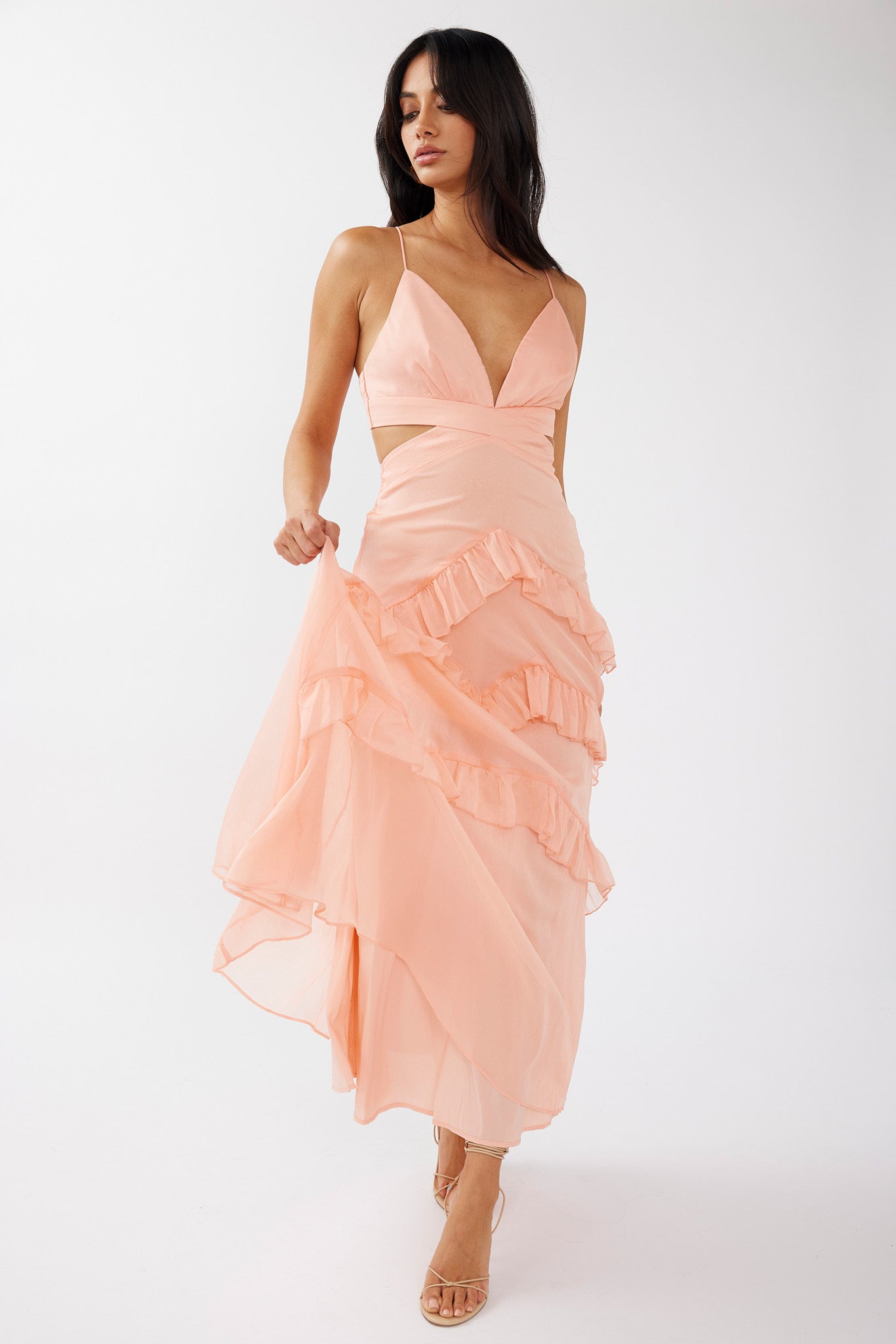 Joss Ruffle Trim Cut-Out Dress Rose by Selfie Leslie Australia