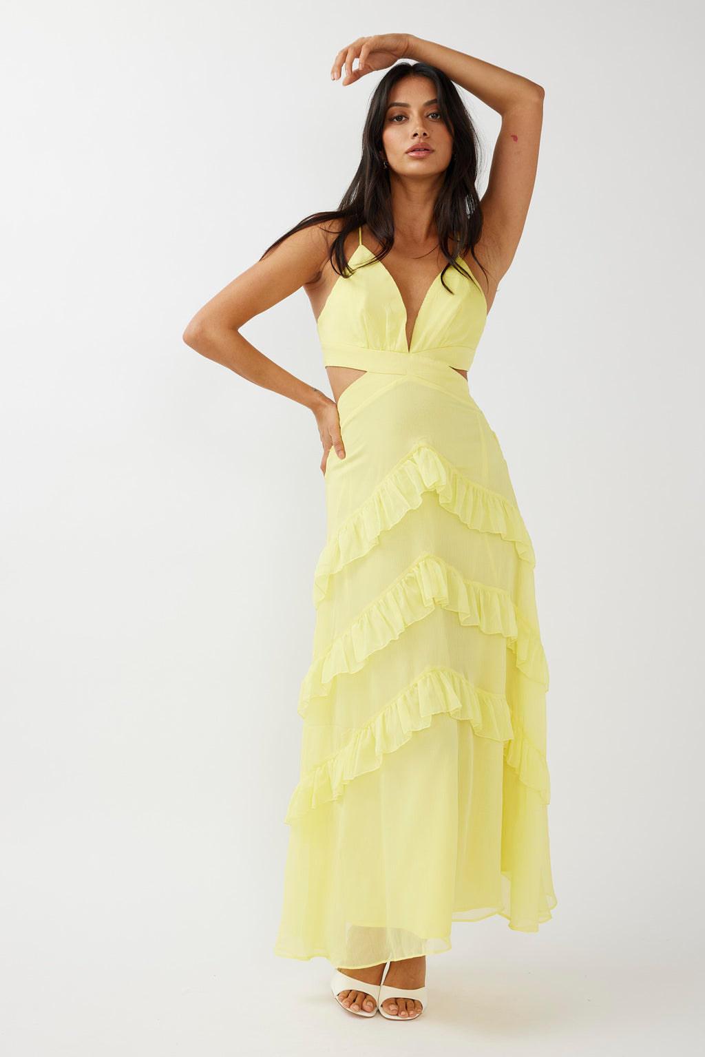 Joss Ruffle Trim Cut-Out Dress Yellow by Selfie Leslie Australia
