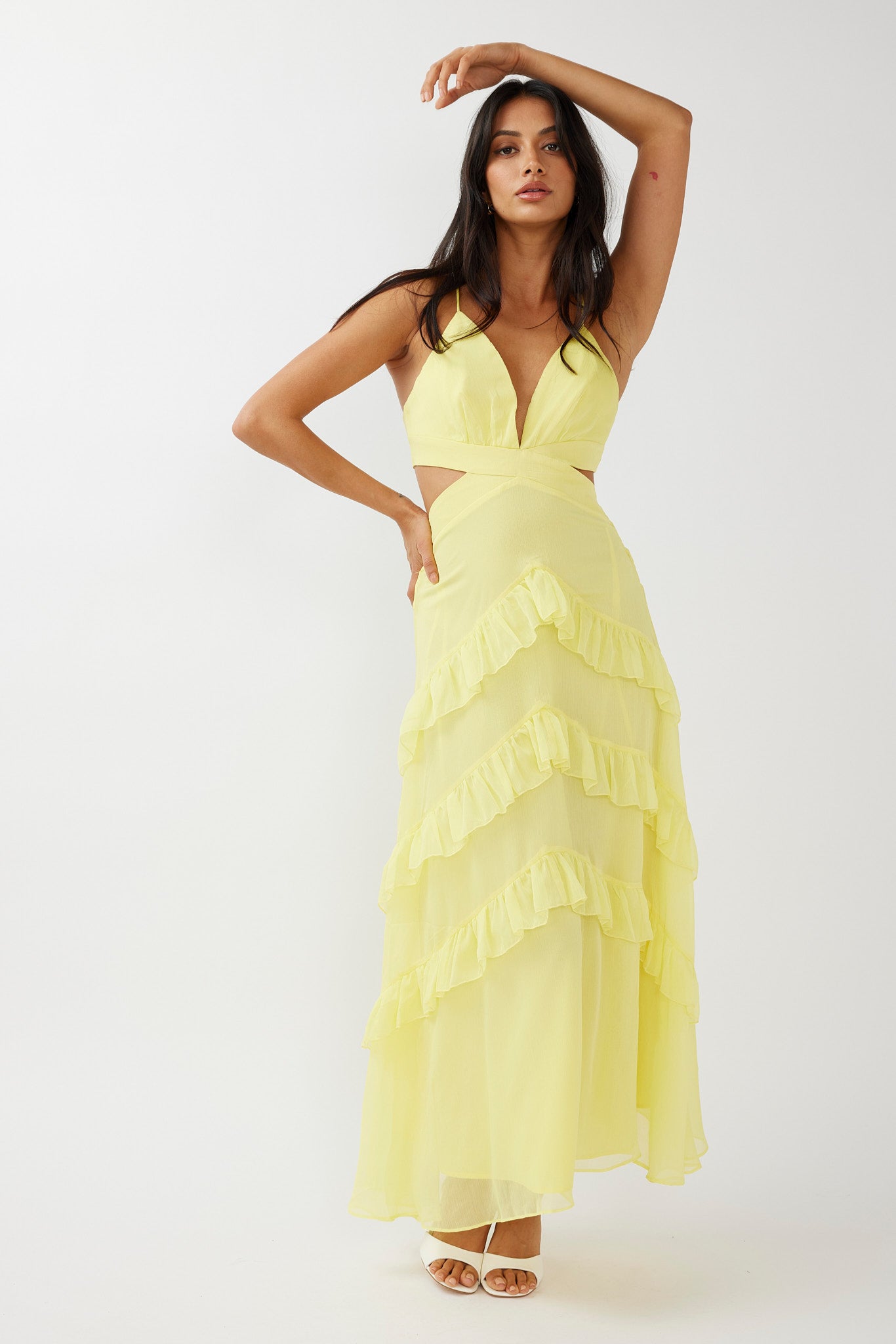 Joss Ruffle Trim Cut-Out Dress Yellow by Selfie Leslie Australia