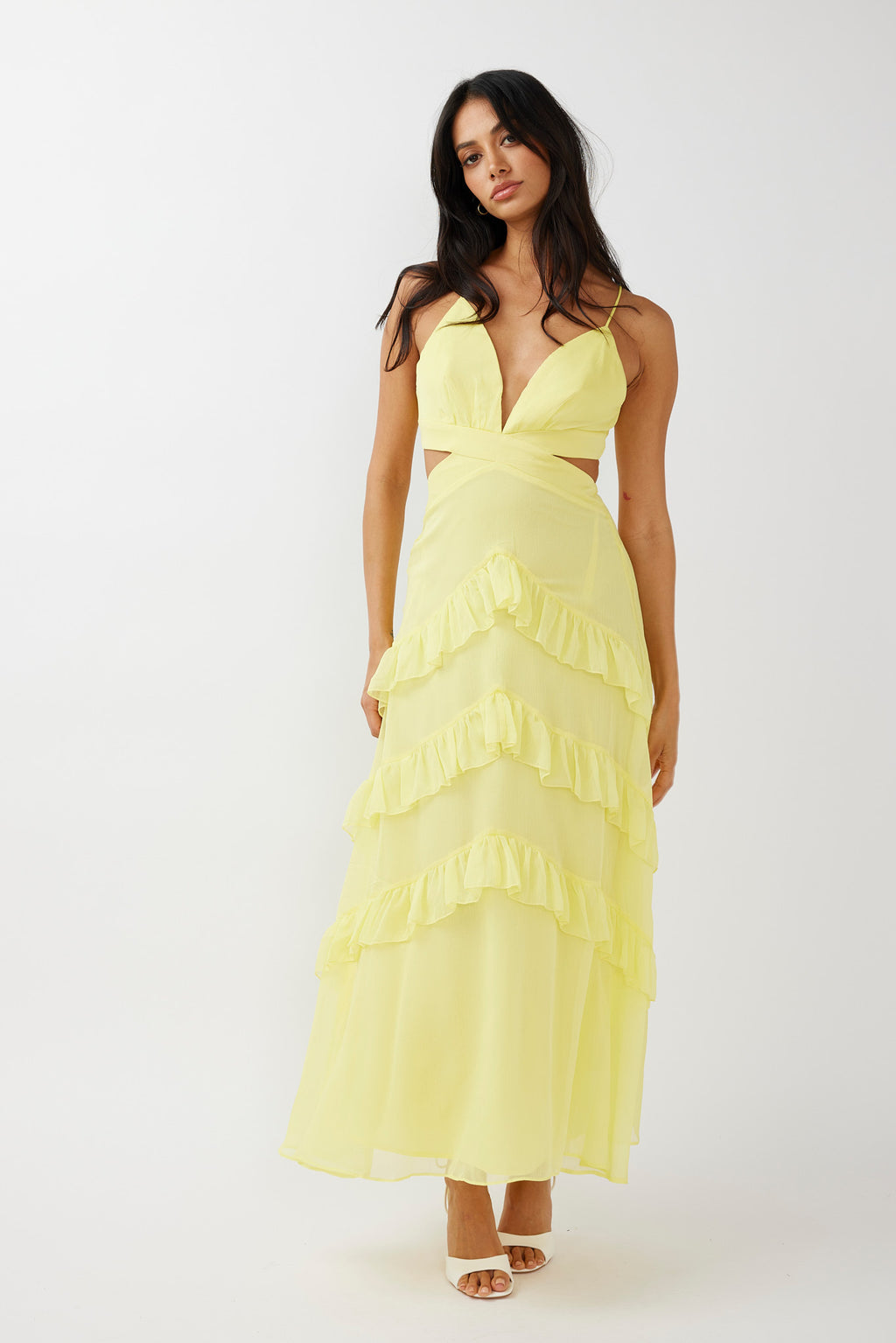 Joss Ruffle Trim Cut-Out Dress Yellow by Selfie Leslie Australia