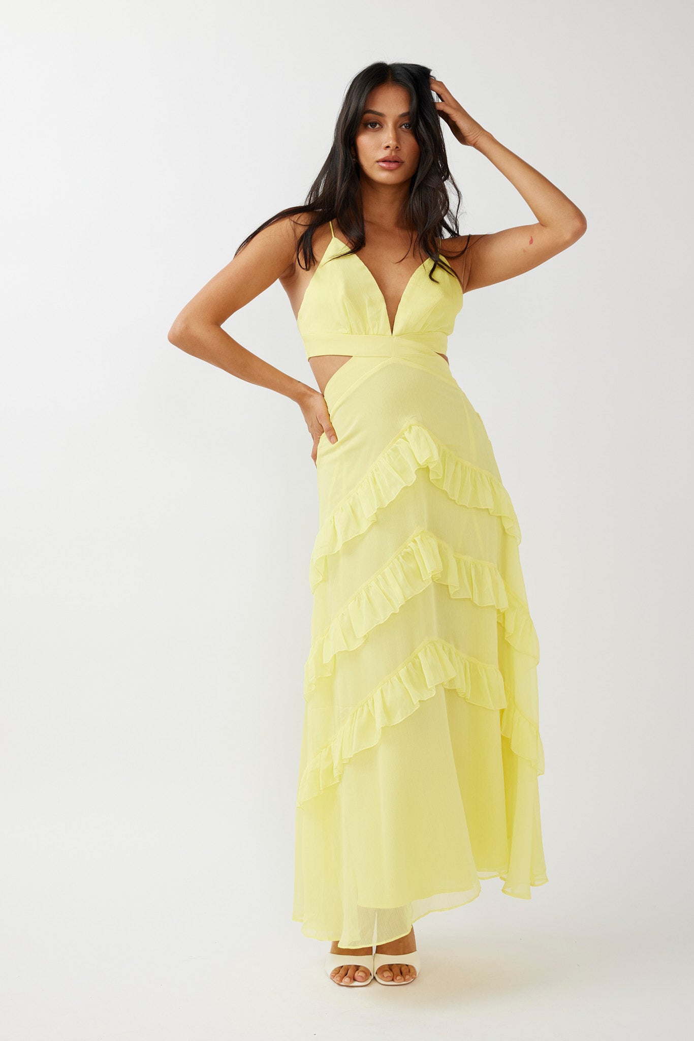 Joss Ruffle Trim Cut-Out Dress Yellow by Selfie Leslie Australia