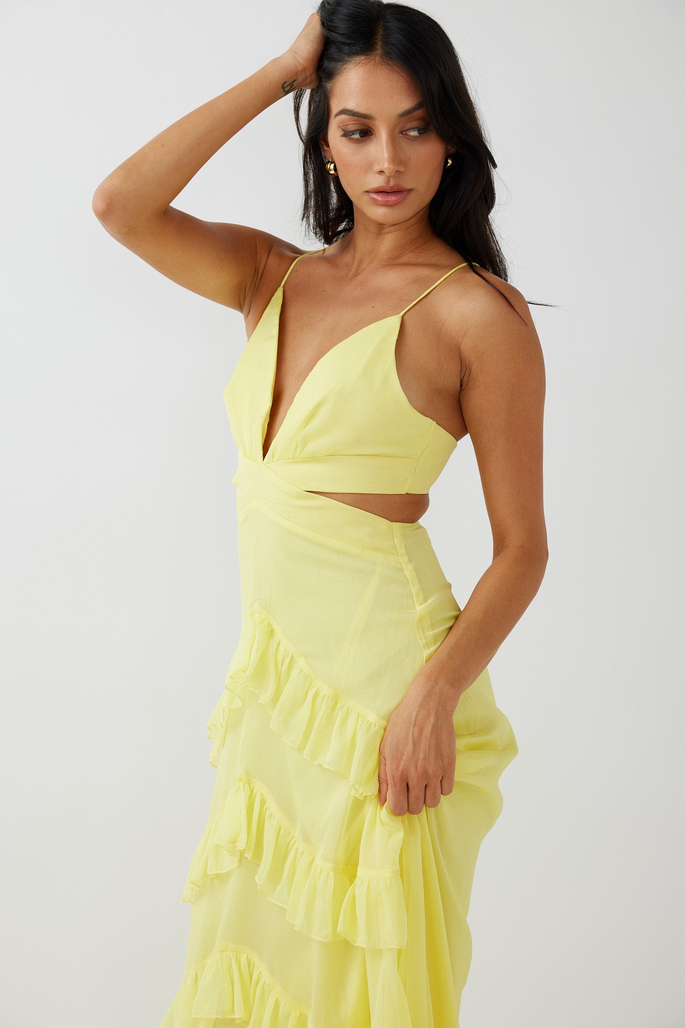 Joss Ruffle Trim Cut-Out Dress Yellow by Selfie Leslie Australia