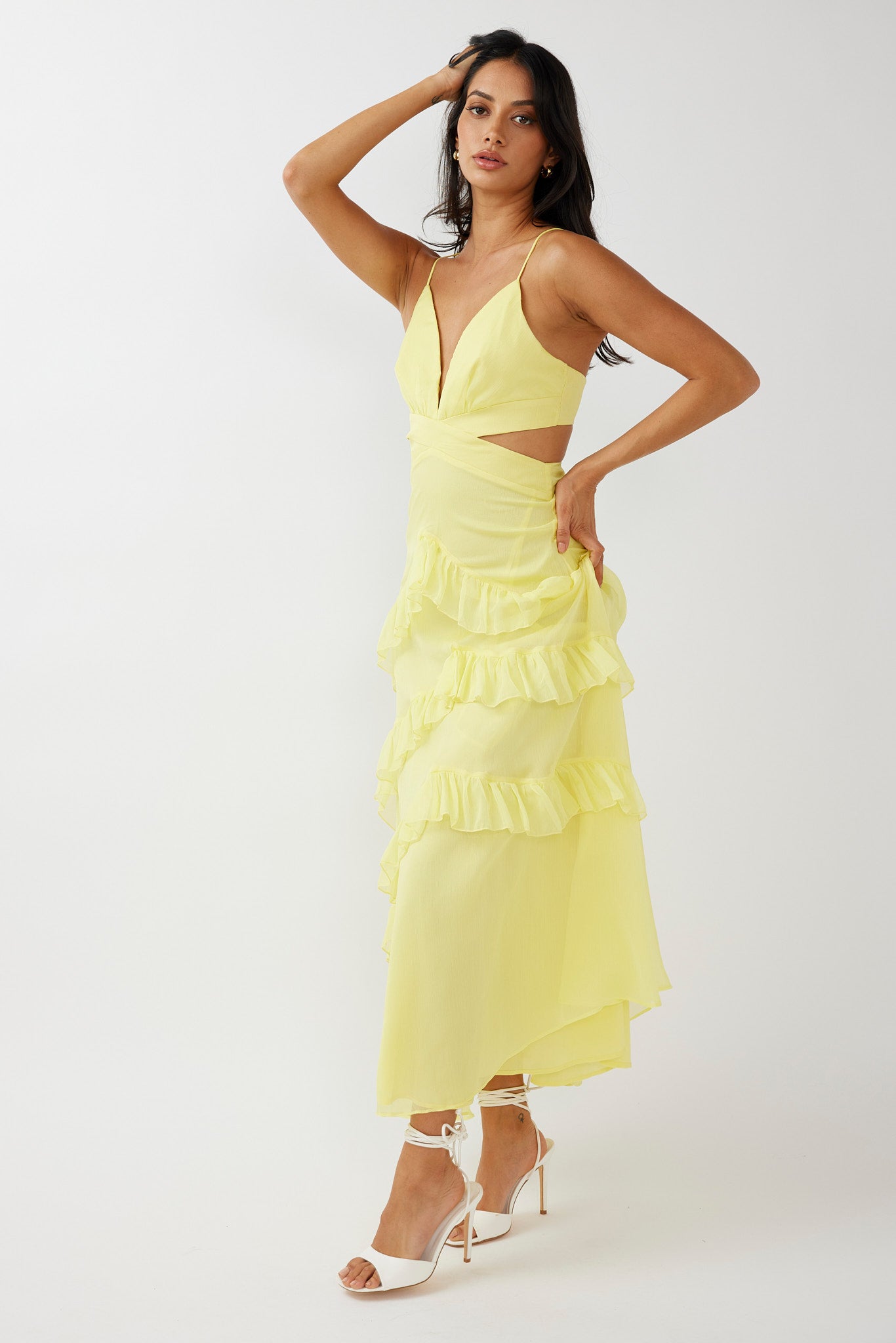 Joss Ruffle Trim Cut-Out Dress Yellow by Selfie Leslie Australia