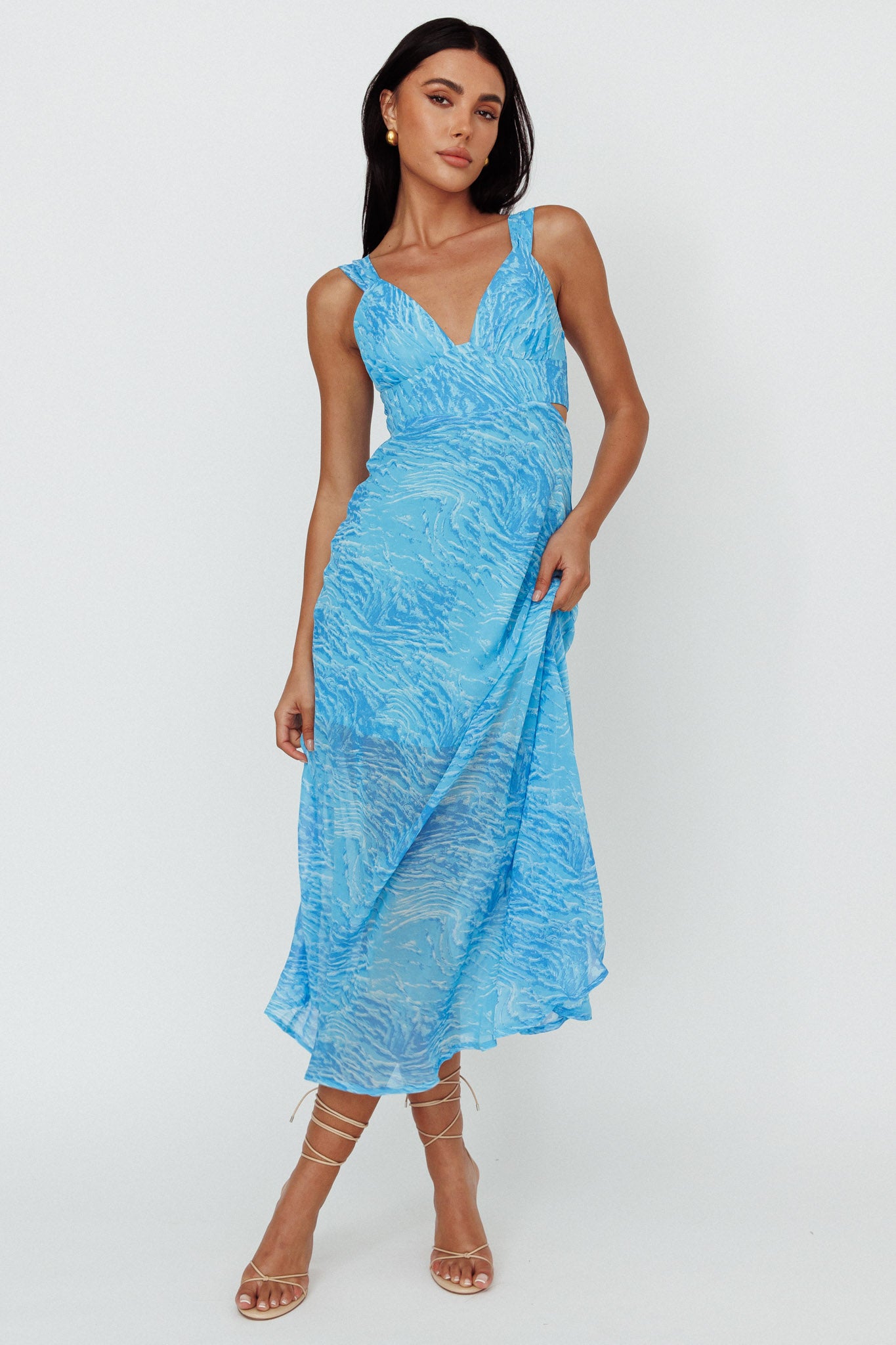 Willa Tie Back Midi Dress Print Blue by Selfie Leslie Australia