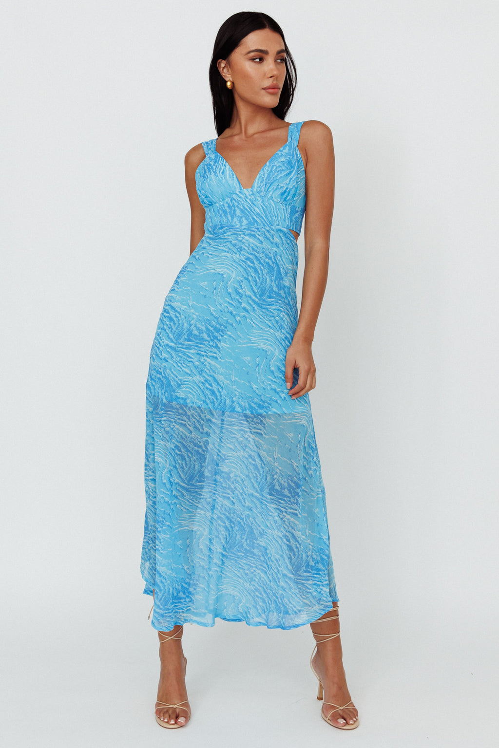 Willa Tie Back Midi Dress Print Blue by Selfie Leslie Australia