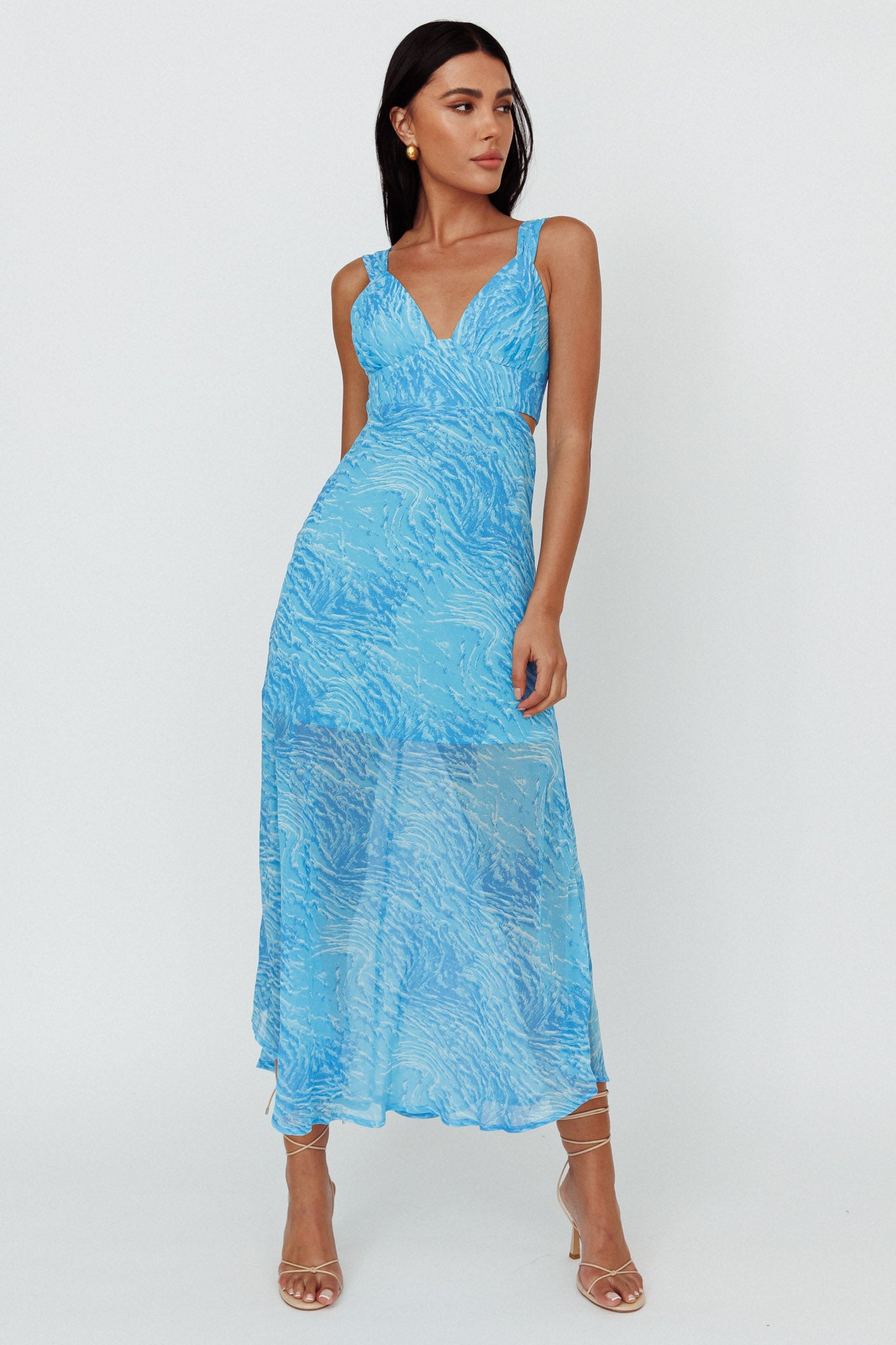 Willa Tie Back Midi Dress Print Blue by Selfie Leslie Australia