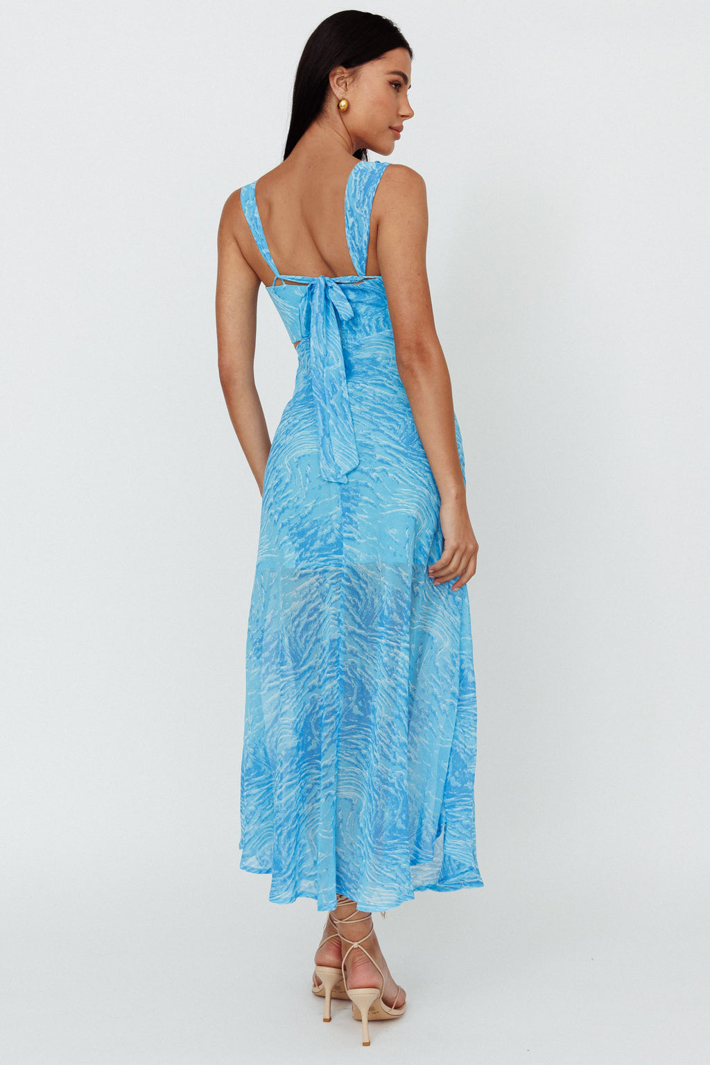 Willa Tie Back Midi Dress Print Blue by Selfie Leslie Australia