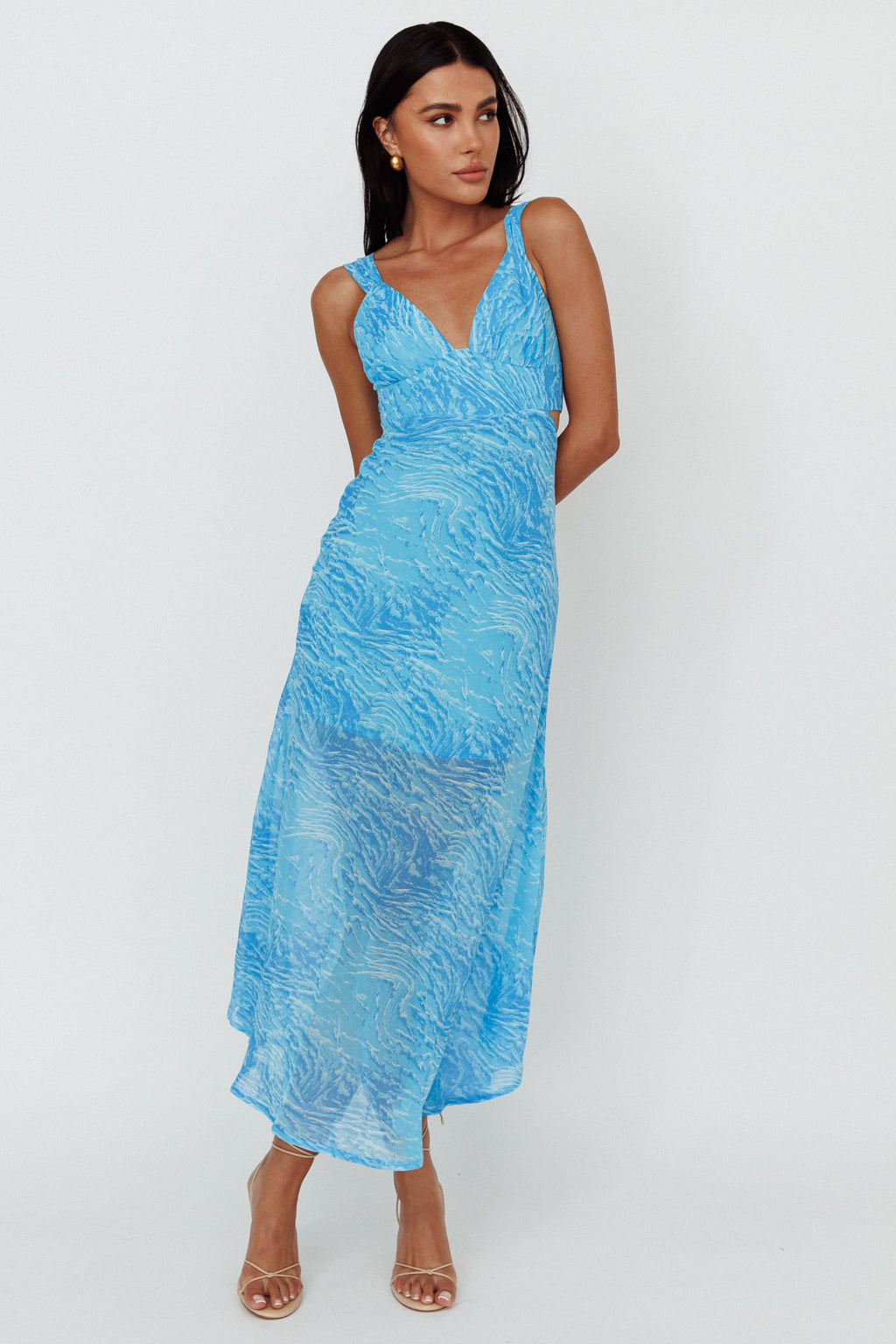 Willa Tie Back Midi Dress Print Blue by Selfie Leslie Australia