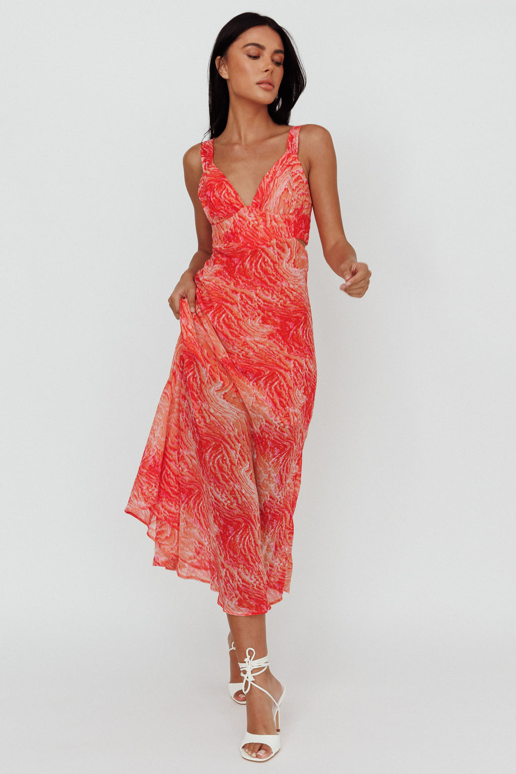 Willa Tie Back Midi Dress Print Peach by Selfie Leslie Australia