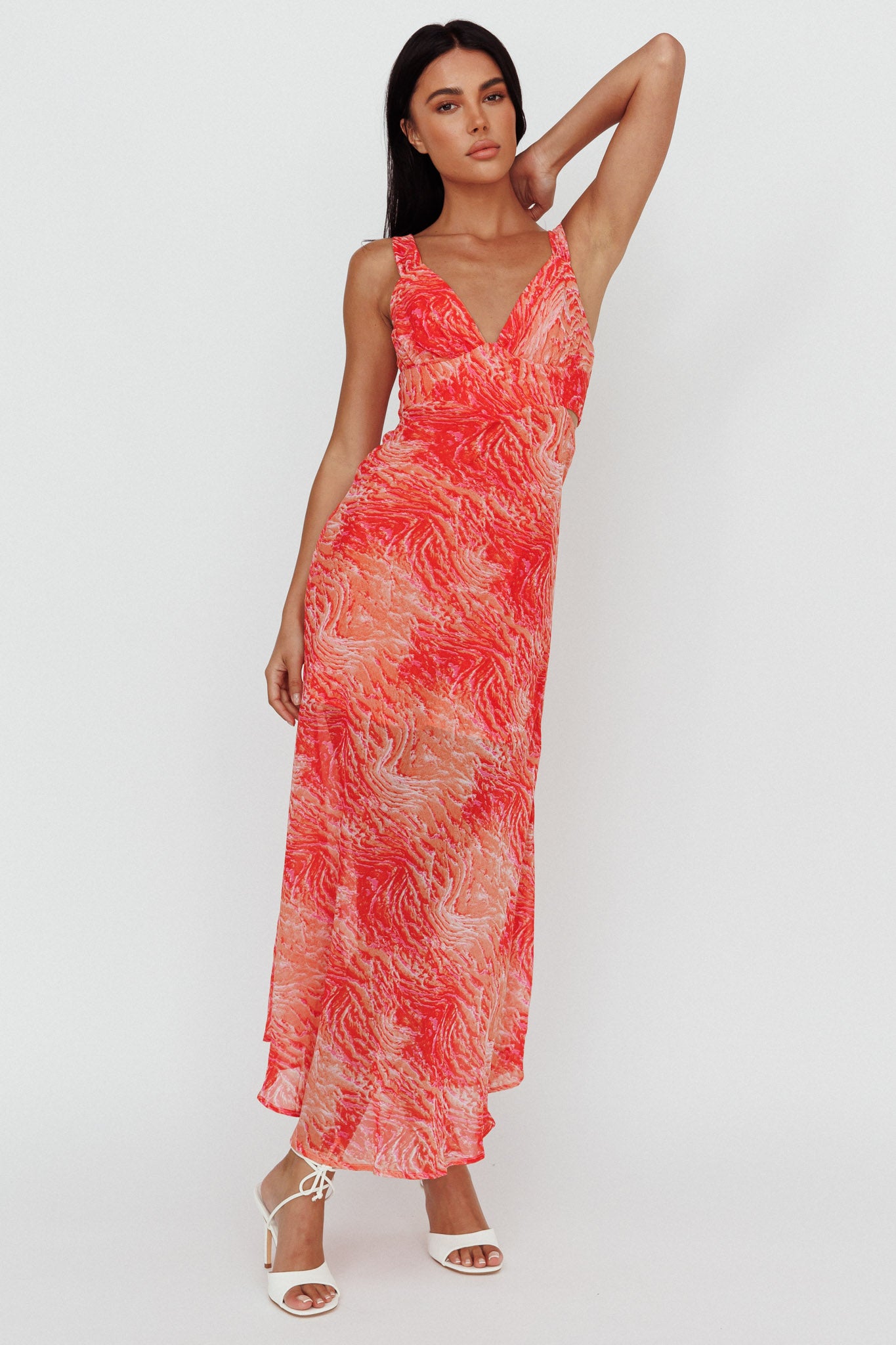 Willa Tie Back Midi Dress Print Peach by Selfie Leslie Australia