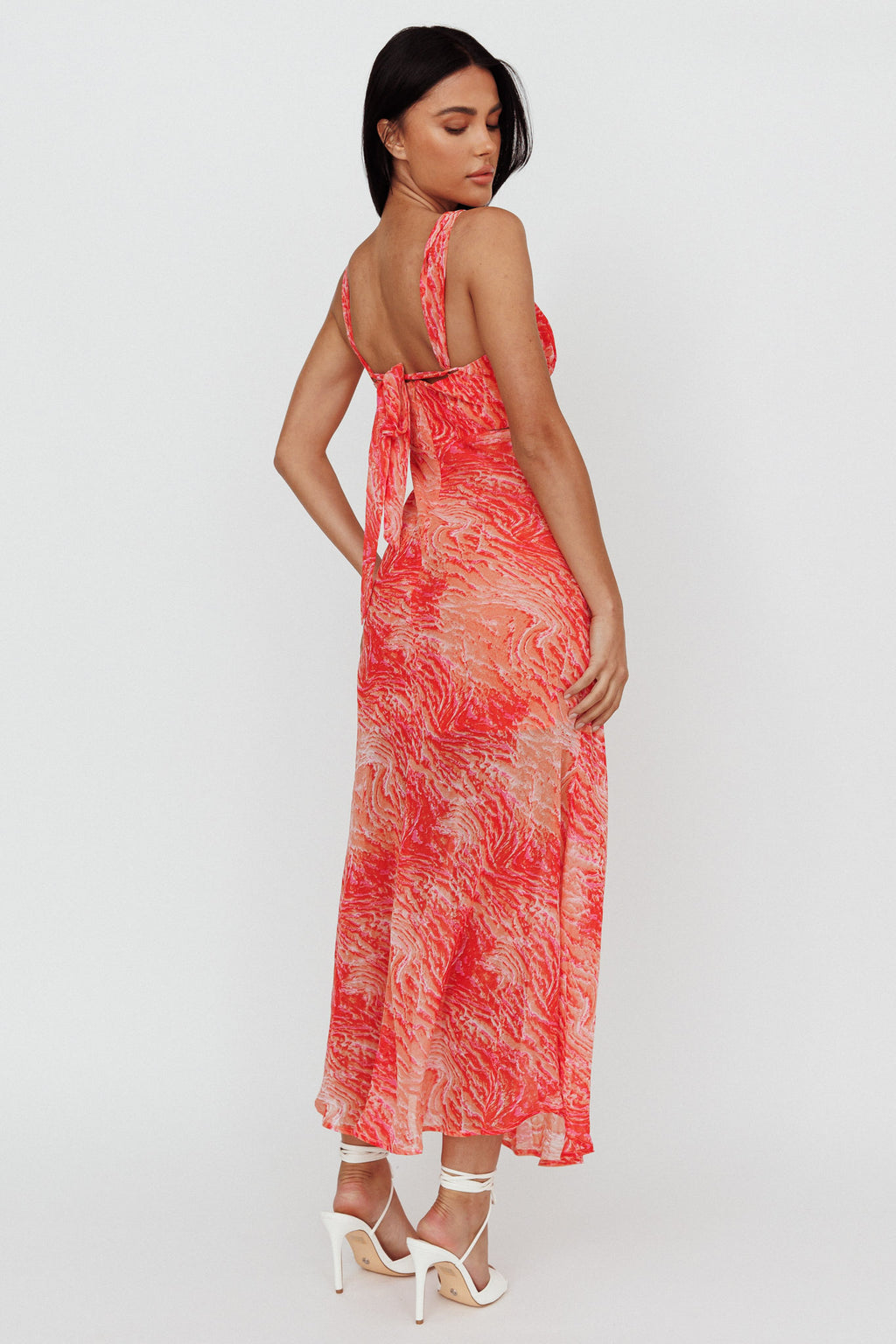Willa Tie Back Midi Dress Print Peach by Selfie Leslie Australia