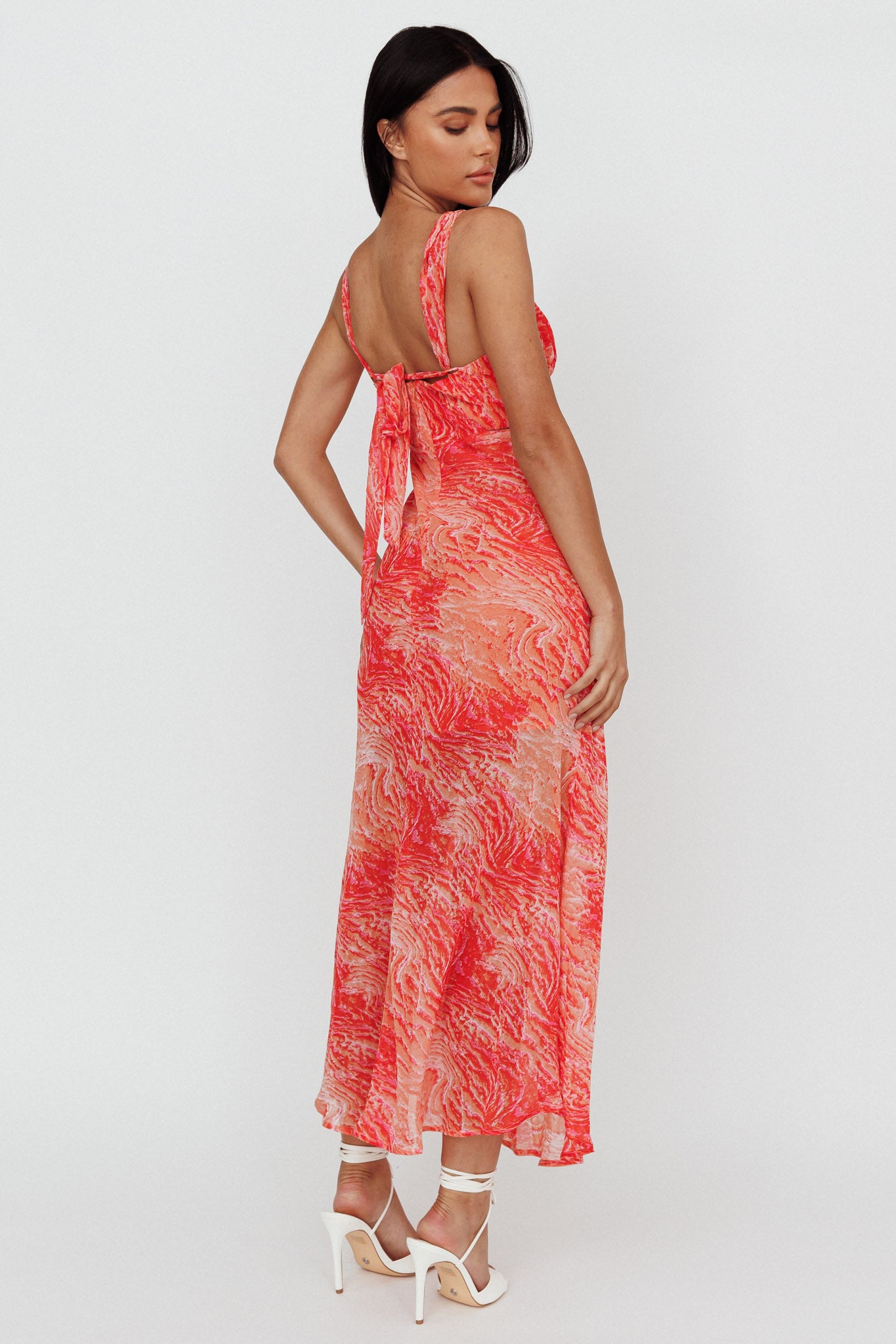 Willa Tie Back Midi Dress Print Peach by Selfie Leslie Australia
