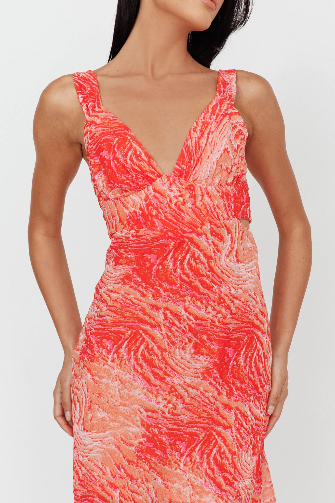 Willa Tie Back Midi Dress Print Peach by Selfie Leslie Australia