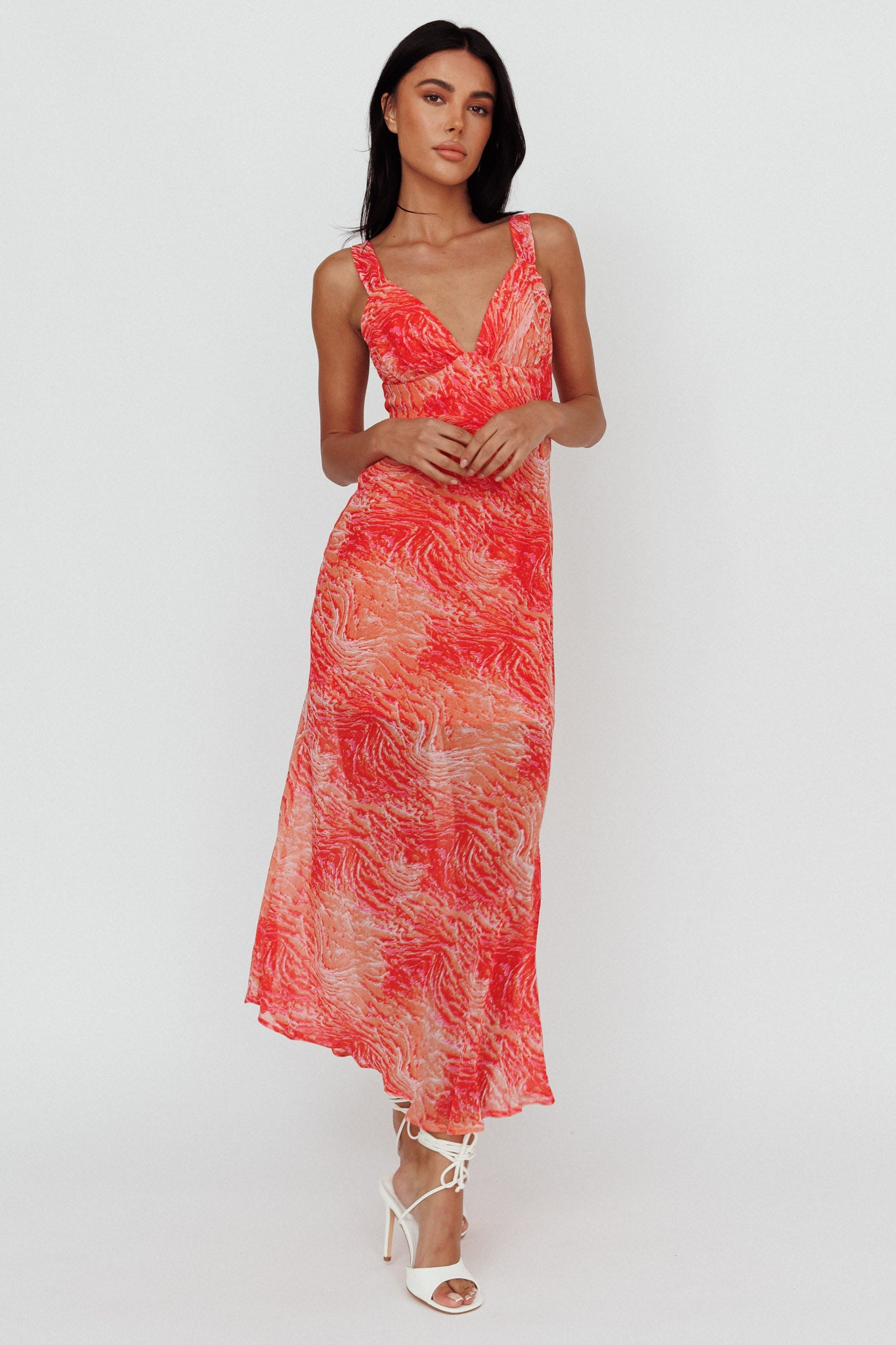 Willa Tie Back Midi Dress Print Peach by Selfie Leslie Australia