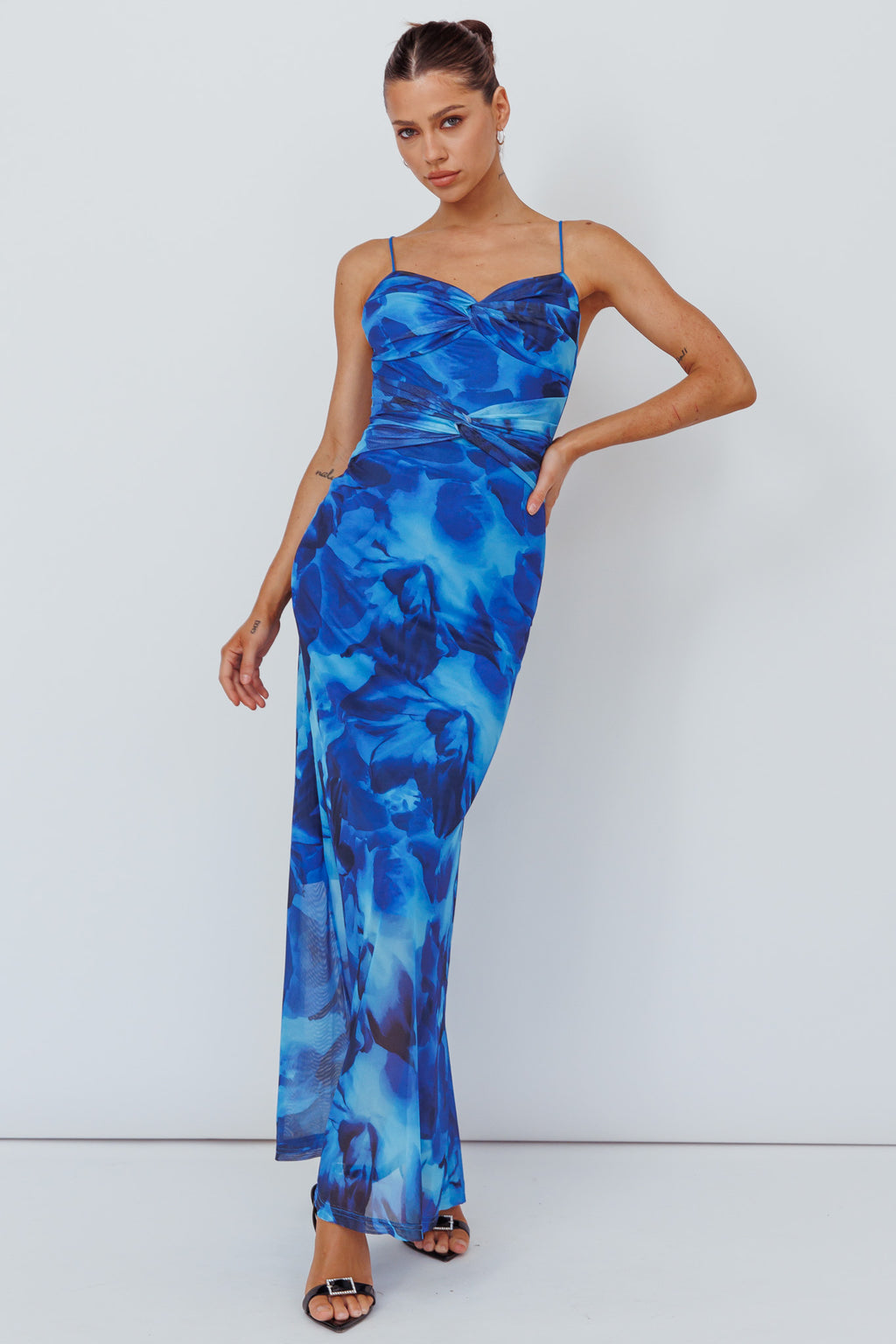 Beulah Twist Bodice Maxi Dress Floral Blue by Selfie Leslie Australia