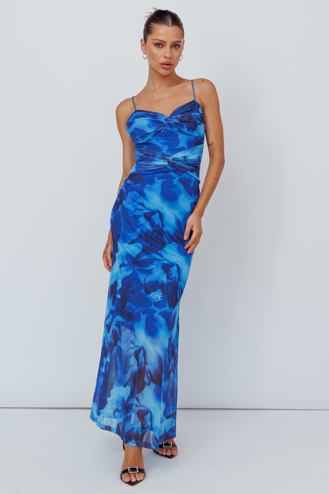 Beulah Twist Bodice Maxi Dress Floral Blue by Selfie Leslie Australia