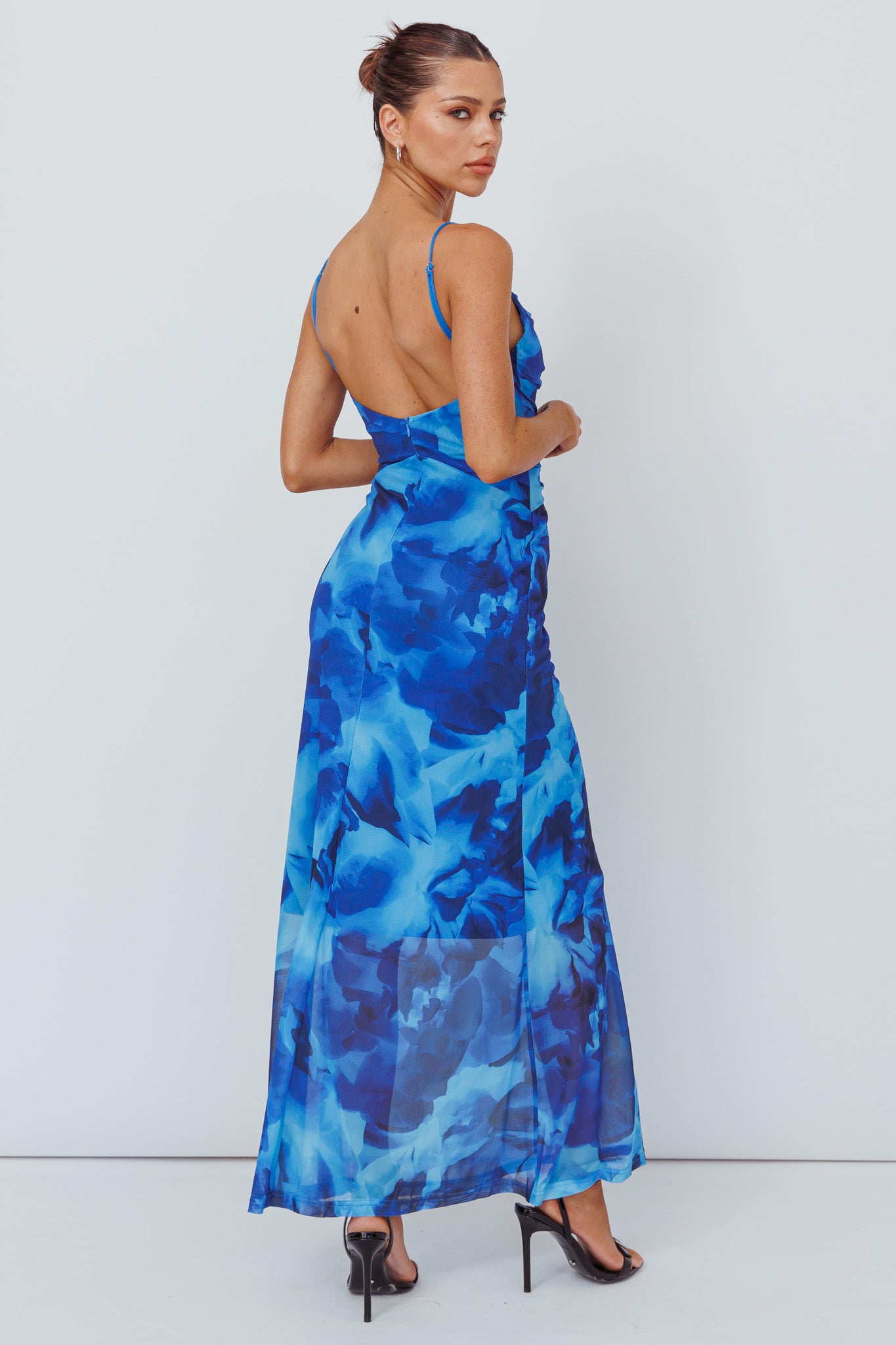 Beulah Twist Bodice Maxi Dress Floral Blue by Selfie Leslie Australia