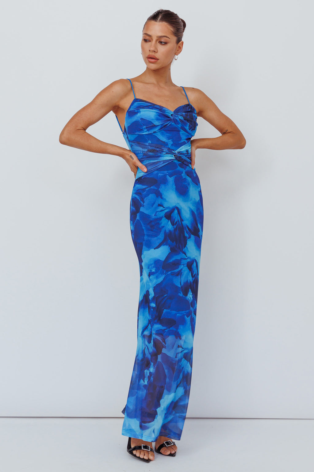 Beulah Twist Bodice Maxi Dress Floral Blue by Selfie Leslie Australia
