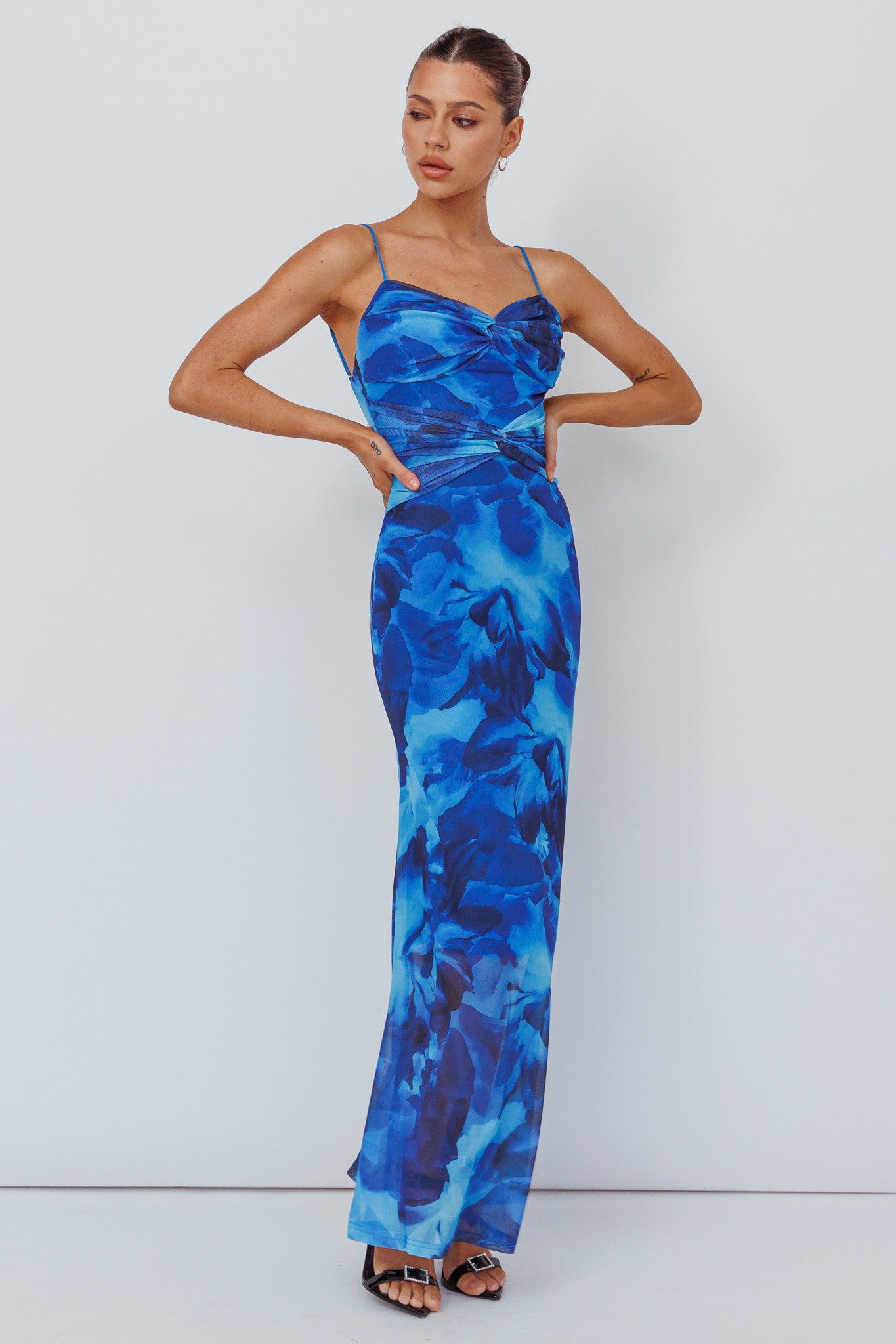 Beulah Twist Bodice Maxi Dress Floral Blue by Selfie Leslie Australia