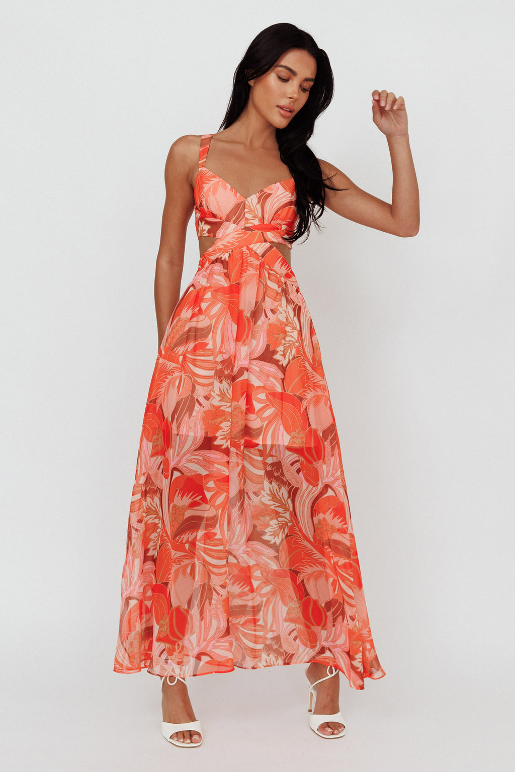 Maura Lace-Up Back Maxi Dress Floral Red by Selfie Leslie Australia