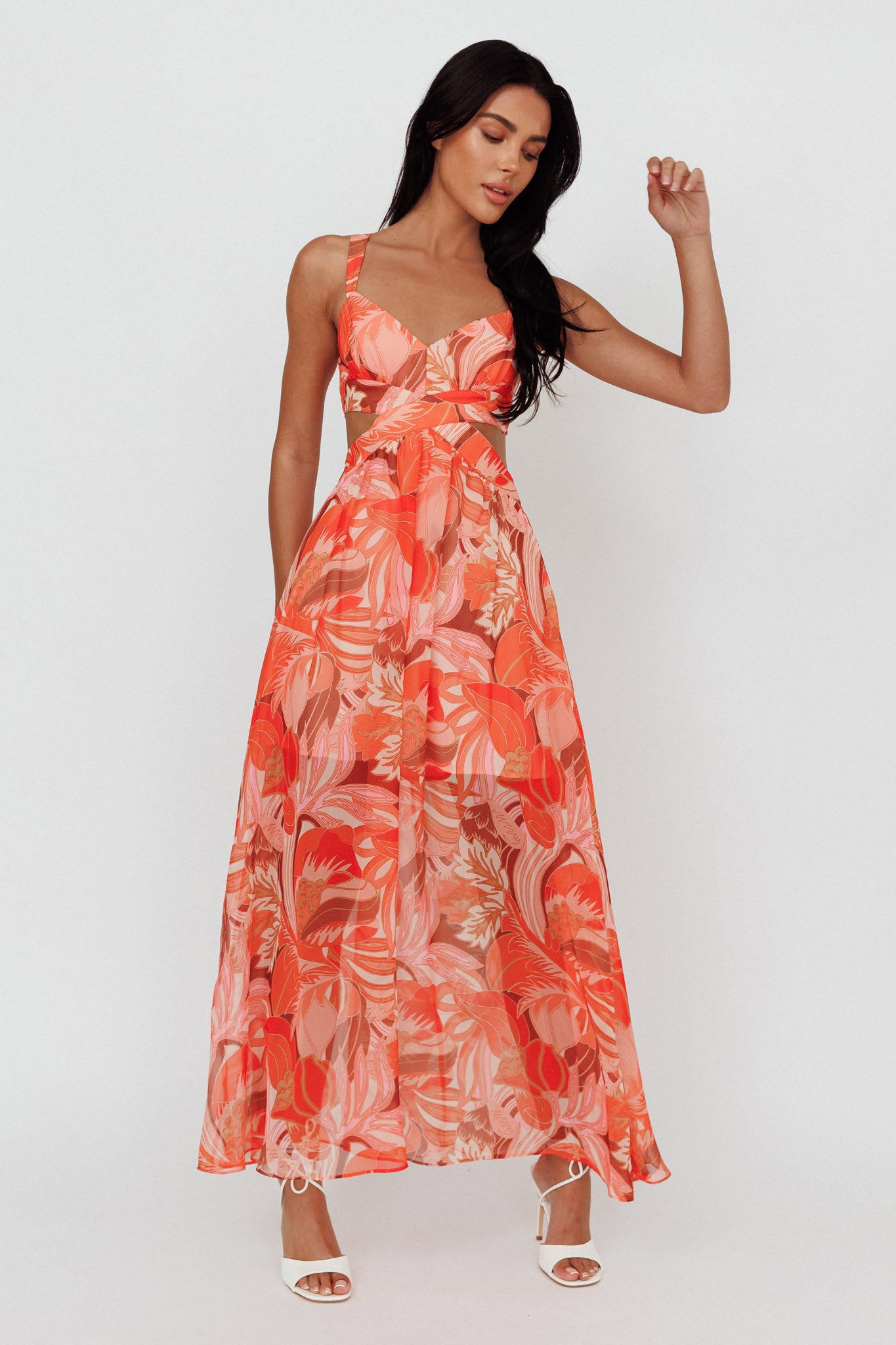 Maura Lace-Up Back Maxi Dress Floral Red by Selfie Leslie Australia