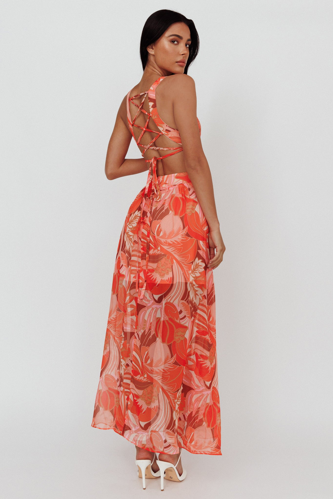 Maura Lace-Up Back Maxi Dress Floral Red by Selfie Leslie Australia