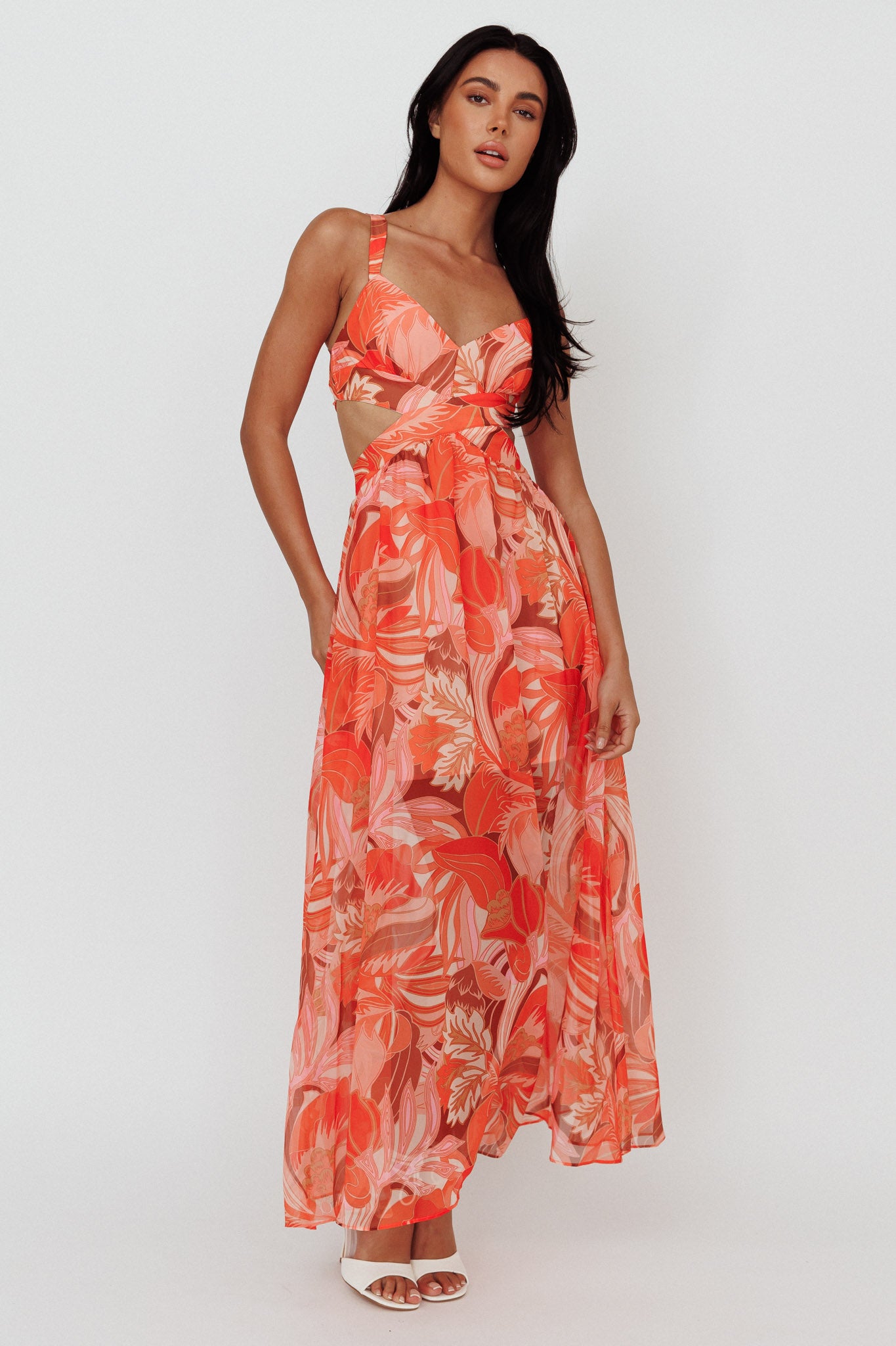Maura Lace-Up Back Maxi Dress Floral Red by Selfie Leslie Australia