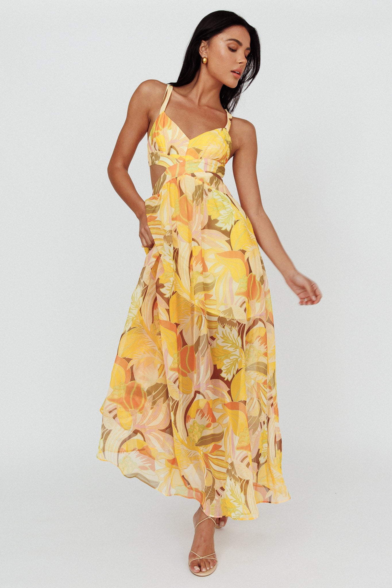 Maura Lace-Up Back Maxi Dress Floral Yellow by Selfie Leslie Australia