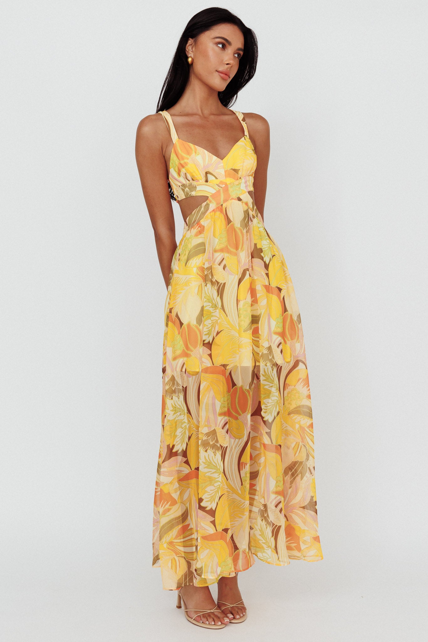 Maura Lace-Up Back Maxi Dress Floral Yellow by Selfie Leslie Australia