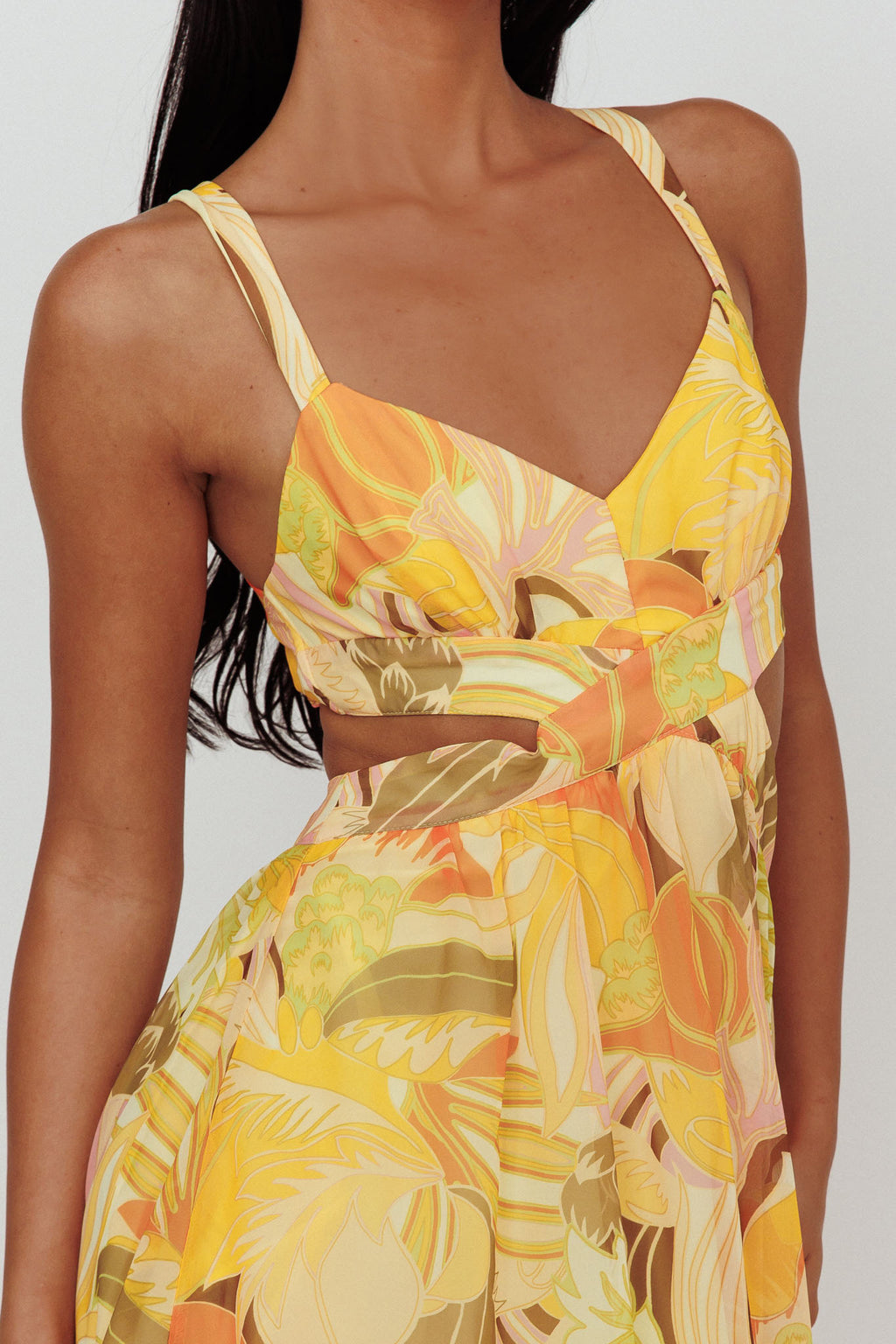 Maura Lace-Up Back Maxi Dress Floral Yellow by Selfie Leslie Australia