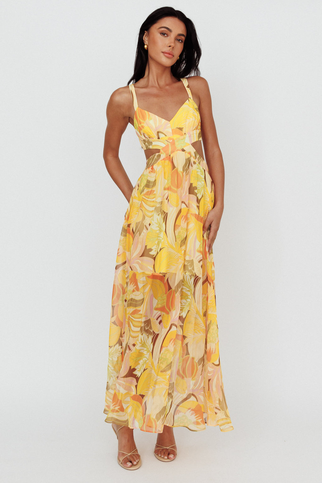 Maura Lace-Up Back Maxi Dress Floral Yellow by Selfie Leslie Australia