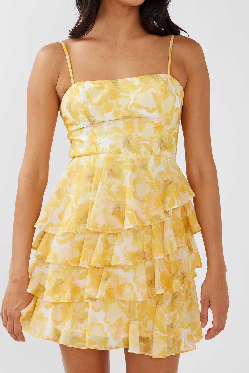 Lauran Tied Back Frill Dress Floral Yellow by Selfie Leslie Australia