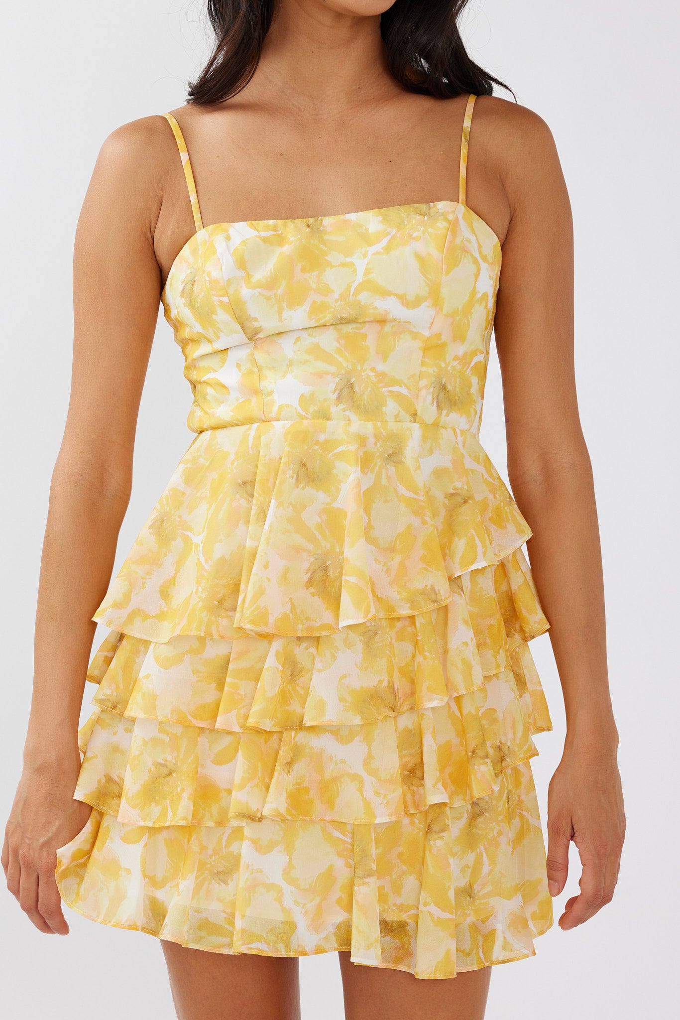 Lauran Tied Back Frill Dress Floral Yellow by Selfie Leslie Australia
