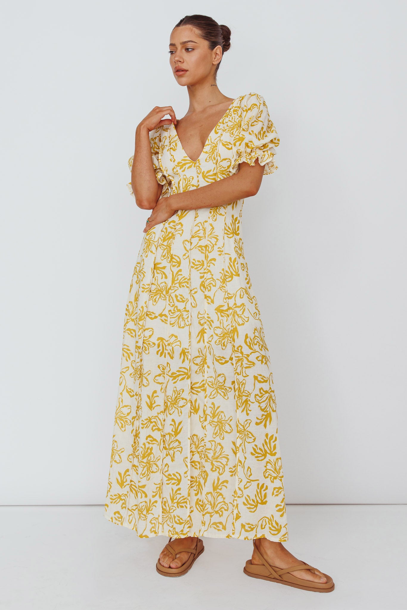 Sitting Pretty Pintuck Pleat Puff Sleeve Dress Yellow by Selfie Leslie Australia