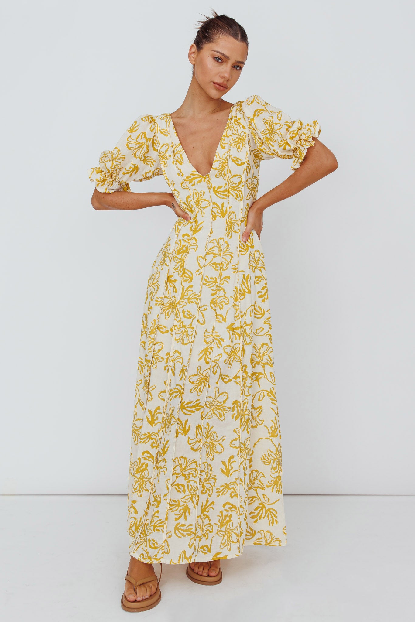 Sitting Pretty Pintuck Pleat Puff Sleeve Dress Yellow by Selfie Leslie Australia