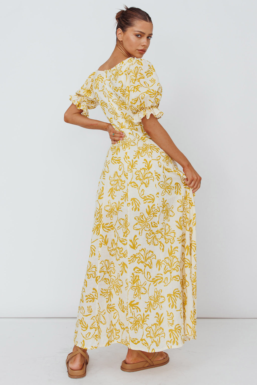 Sitting Pretty Pintuck Pleat Puff Sleeve Dress Yellow by Selfie Leslie Australia