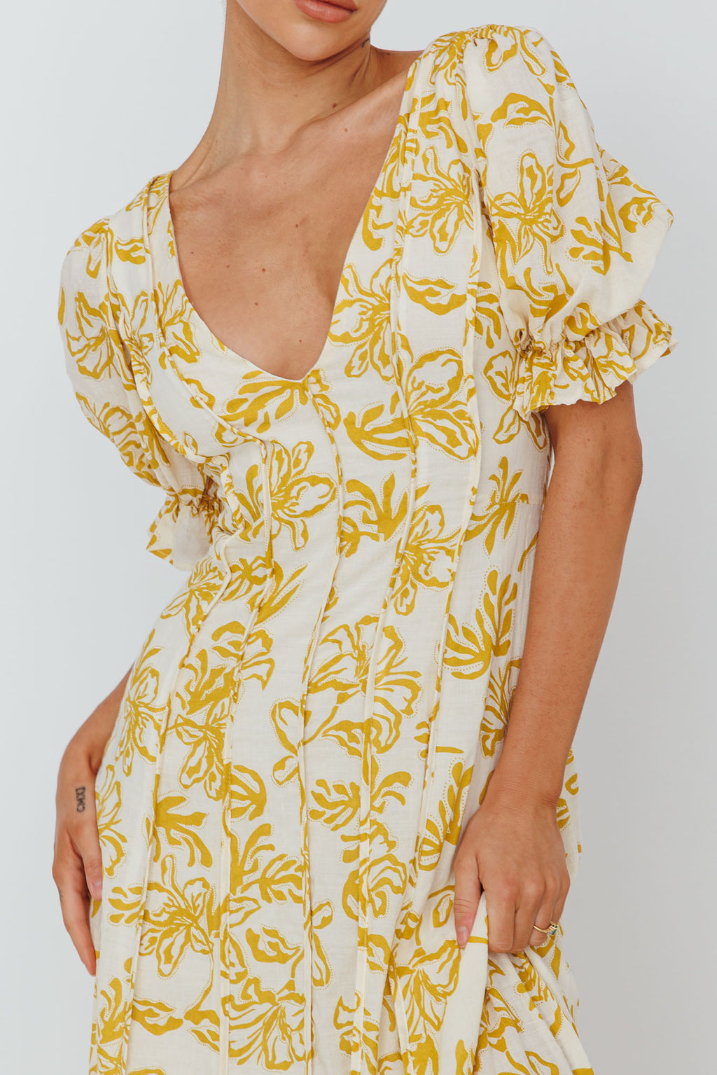Sitting Pretty Pintuck Pleat Puff Sleeve Dress Yellow by Selfie Leslie Australia