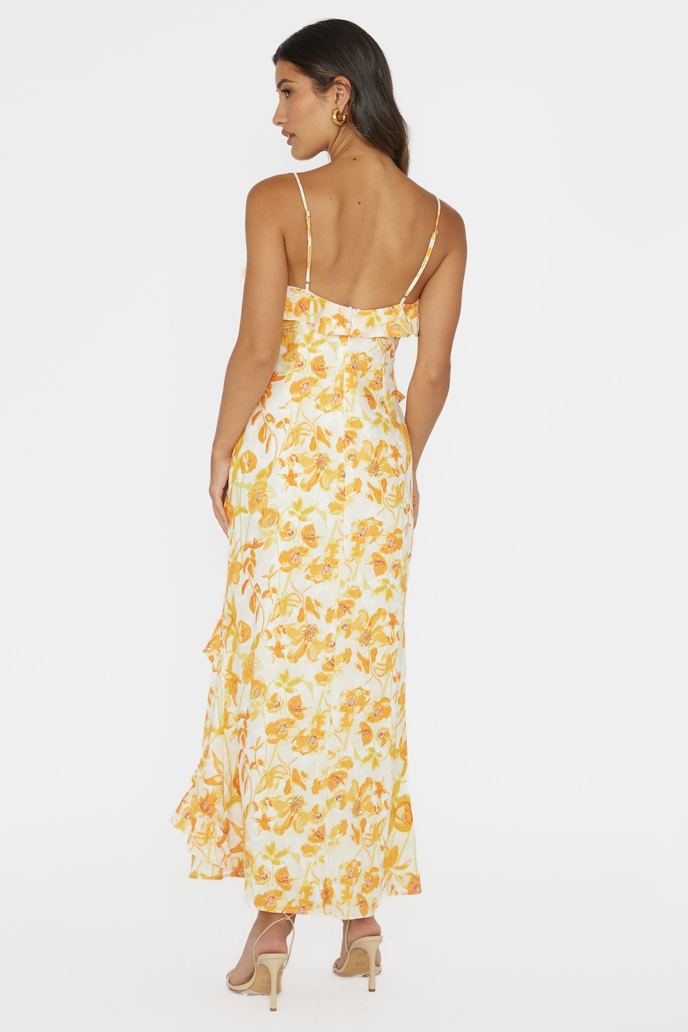 Silvana Frill Trim Midi Dress Floral Orange by Selfie Leslie Australia