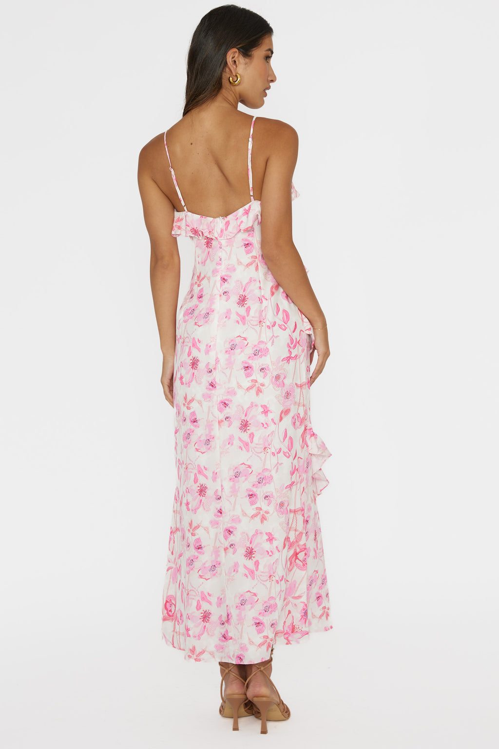 Silvana Frill Trim Midi Dress Floral Pink by Selfie Leslie Australia