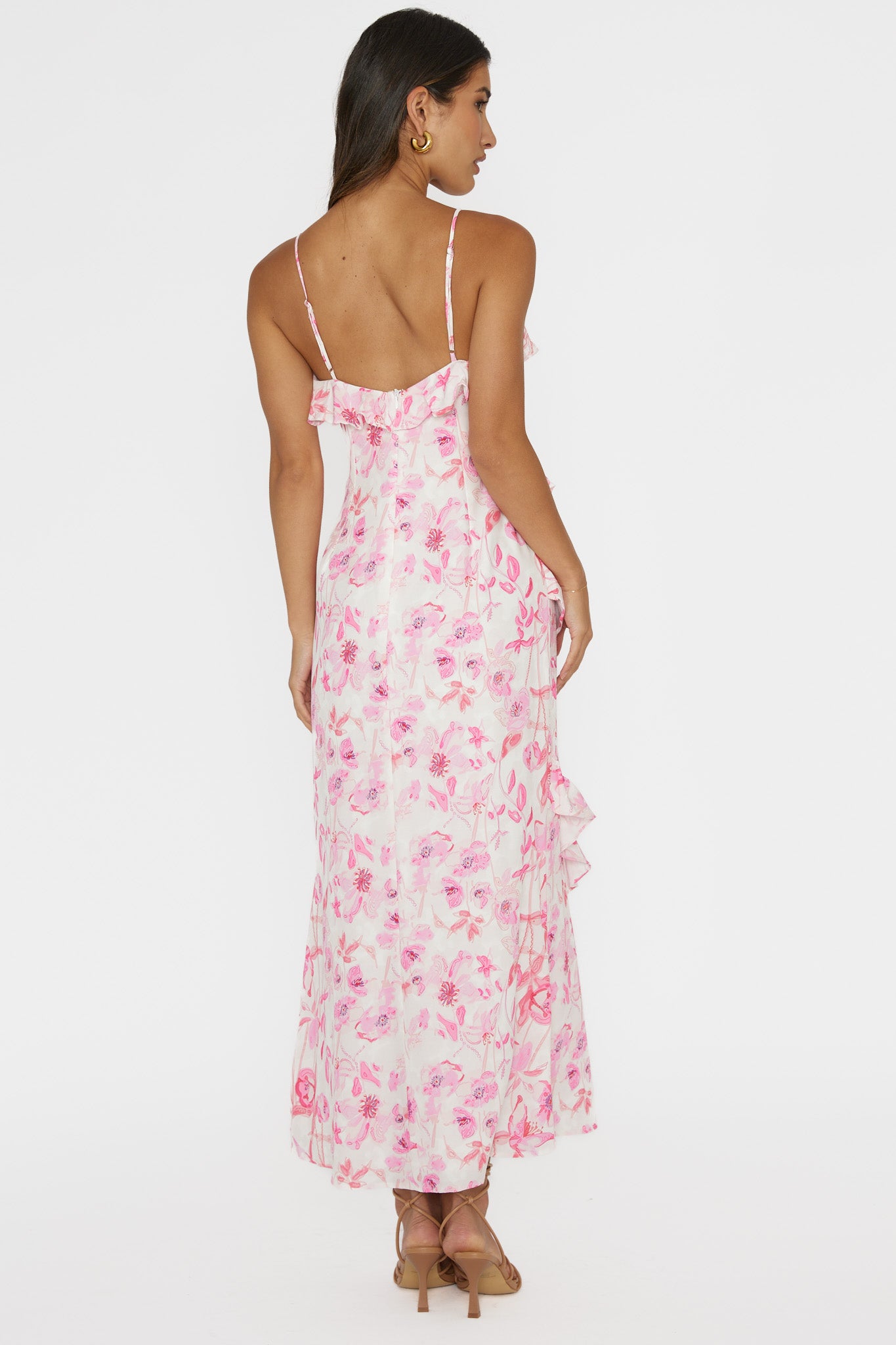 Silvana Frill Trim Midi Dress Floral Pink by Selfie Leslie Australia