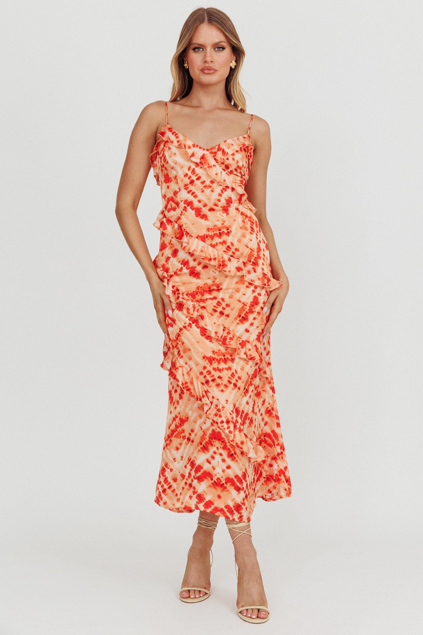 Silvana Frill Trim Midi Dress Orange by Selfie Leslie Australia