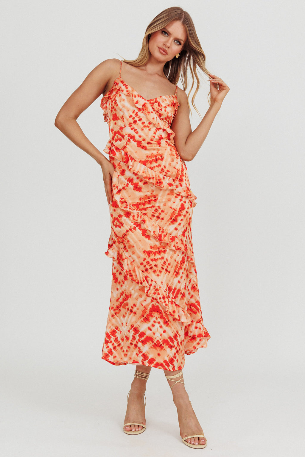 Silvana Frill Trim Midi Dress Orange by Selfie Leslie Australia