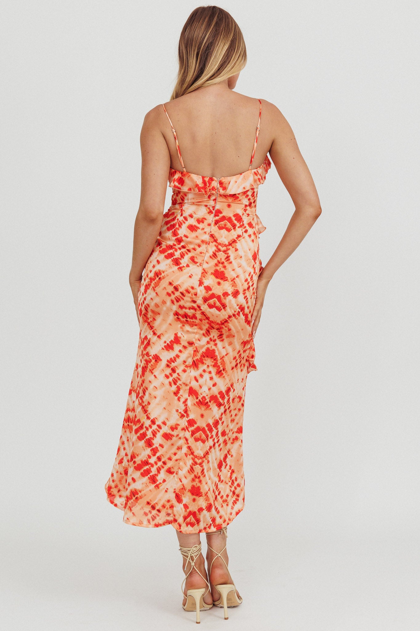 Silvana Frill Trim Midi Dress Orange by Selfie Leslie Australia