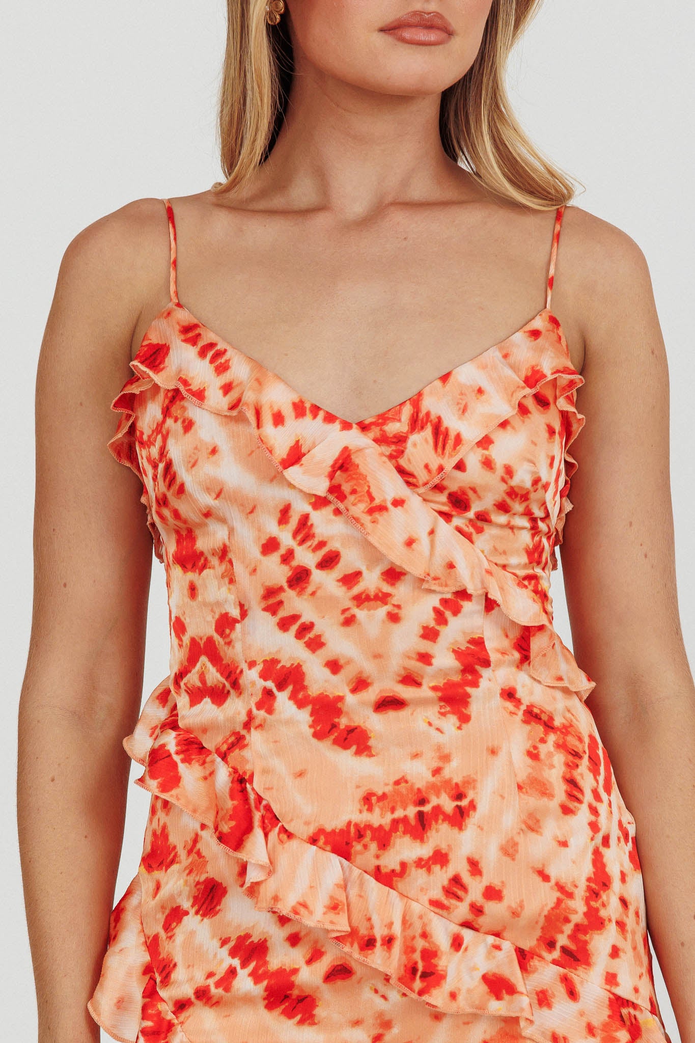 Silvana Frill Trim Midi Dress Orange by Selfie Leslie Australia