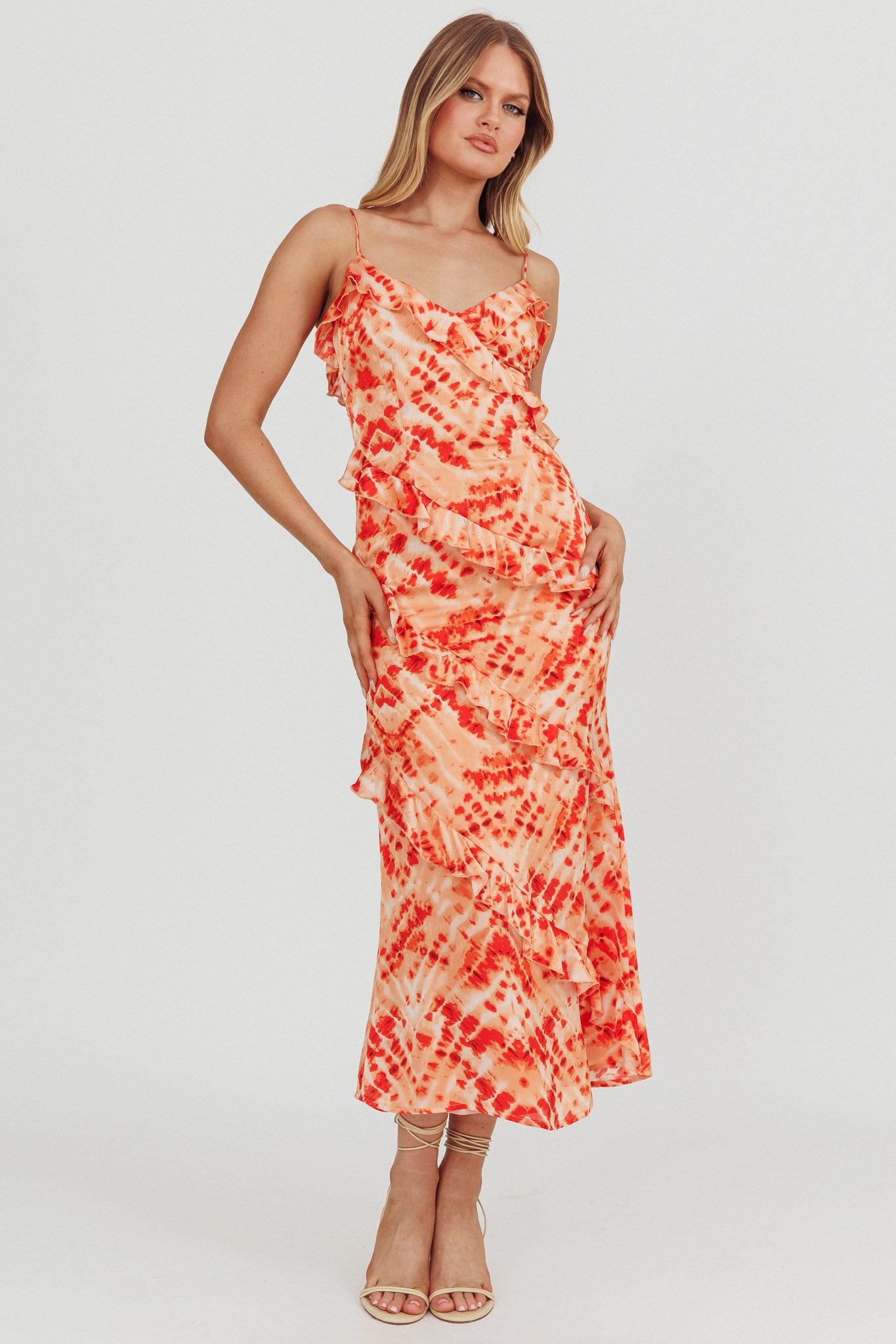 Silvana Frill Trim Midi Dress Orange by Selfie Leslie Australia