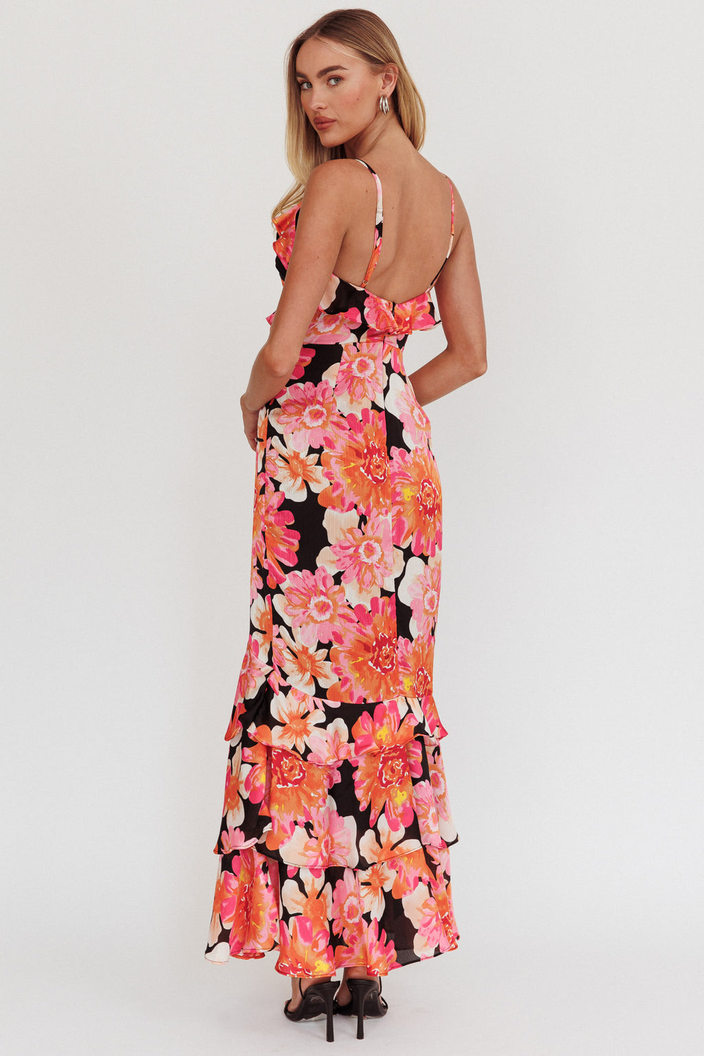 Silvana Frill Trim Maxi Dress Black/Pink by Selfie Leslie Australia